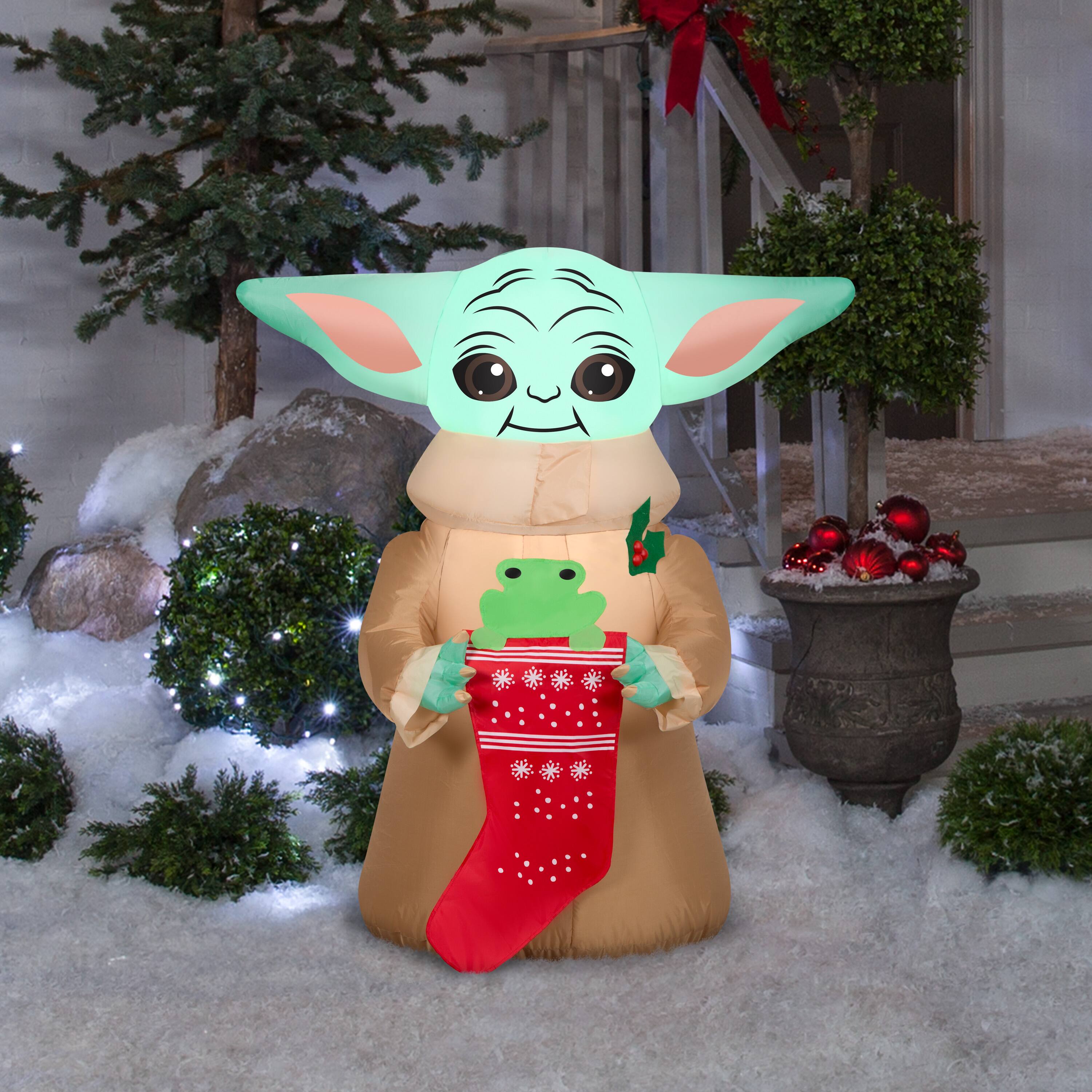 3.5ft. Airblown® Inflatable Christmas Grogu with Frog in Stocking