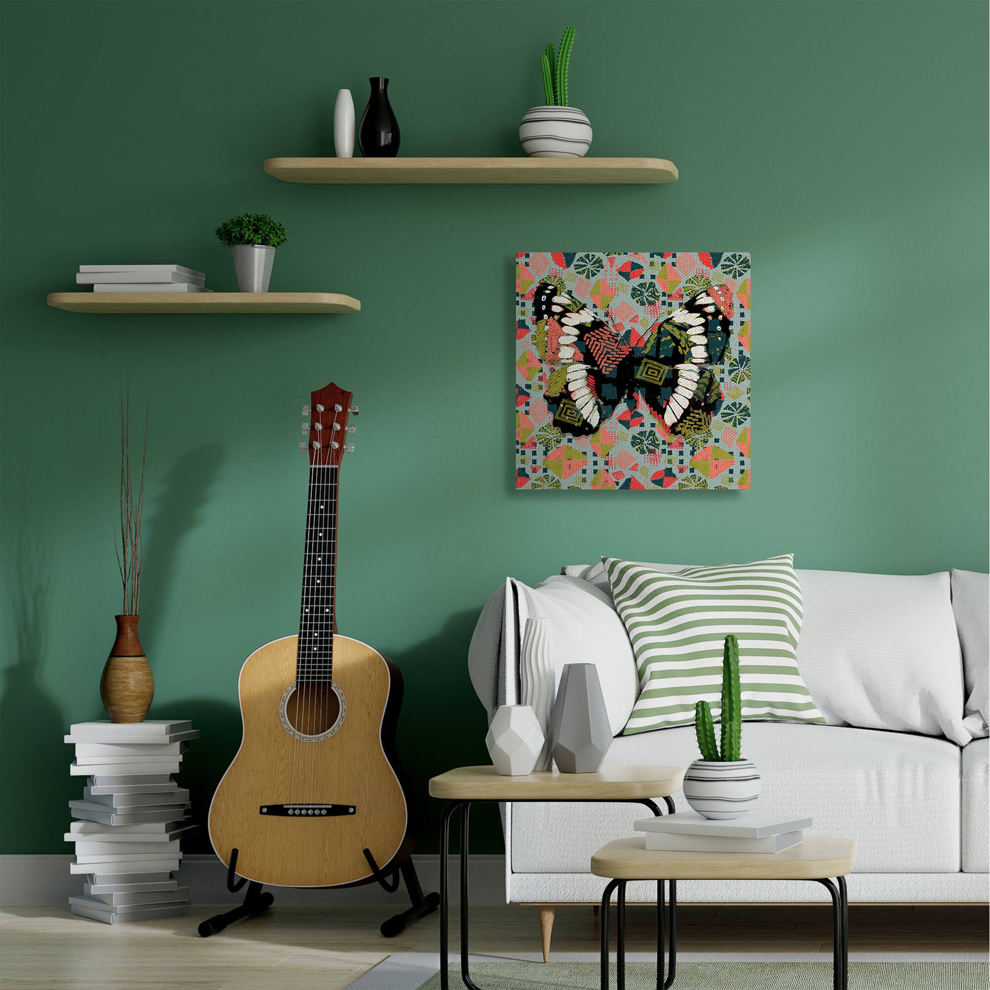 Stupell Industries Butterfly On Pink Blue Pattern Abstract Design Canvas Wall Art