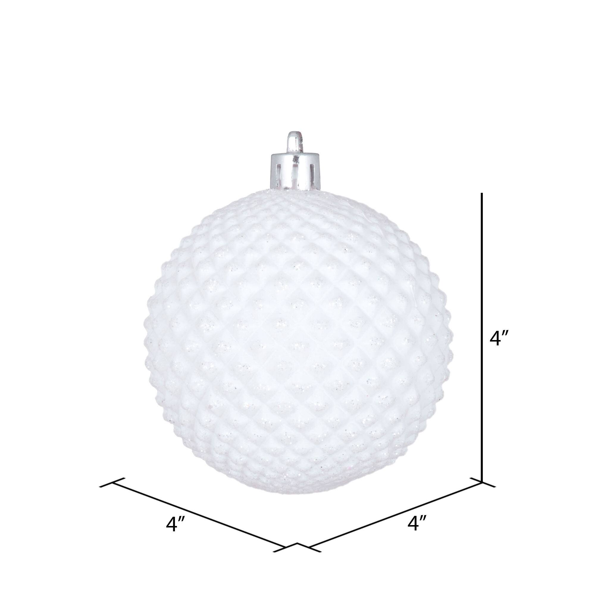 Vickerman 4" White Durian Glitter Ball Ornaments, 6ct.