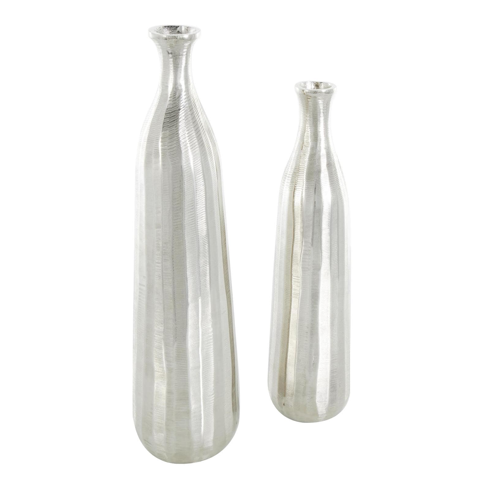 Silver Decorative Aluminum Vase Set with Wavy Accents & Textured Ridges