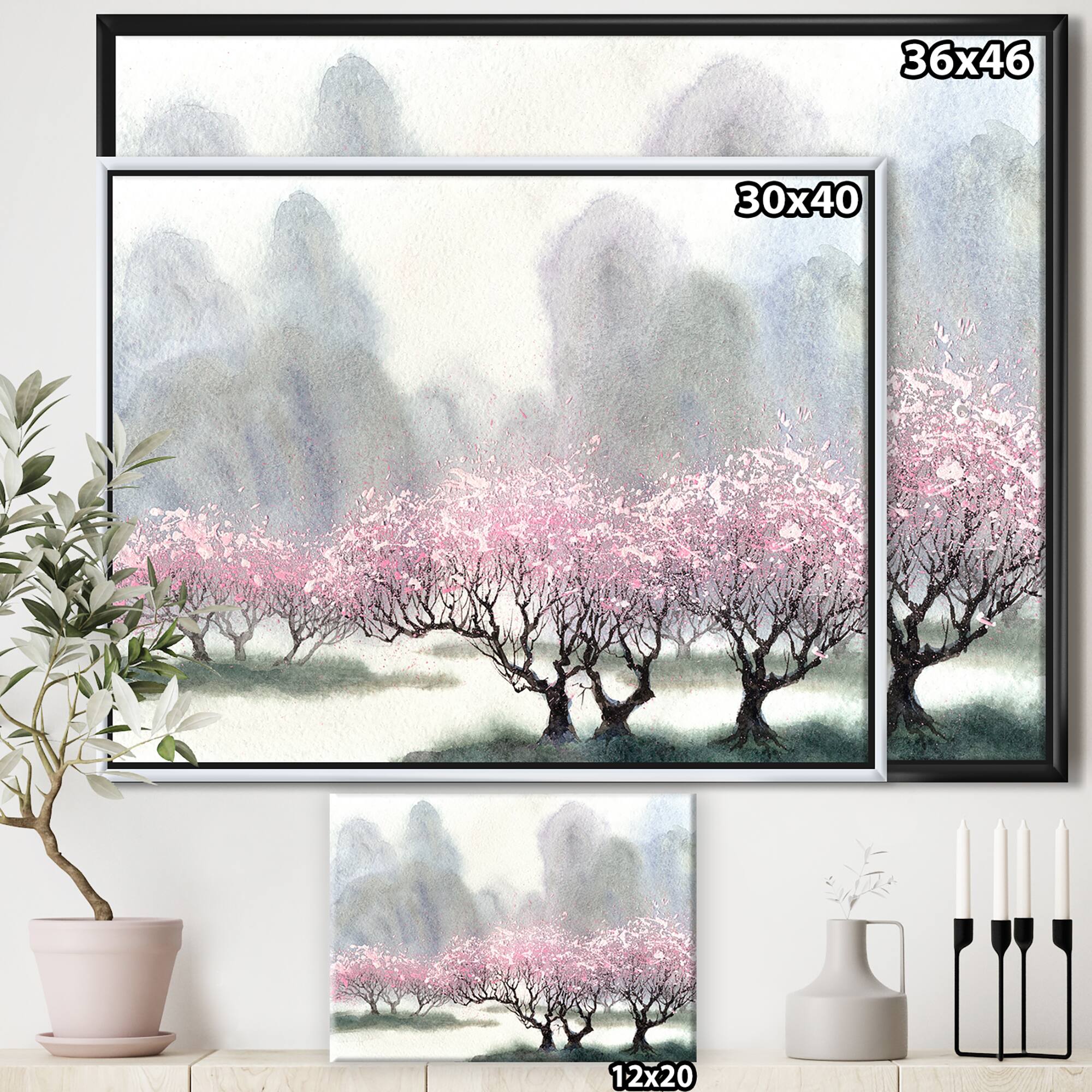 Designart - Flowering Trees at Spring - Landscape Art Print Framed Canvas