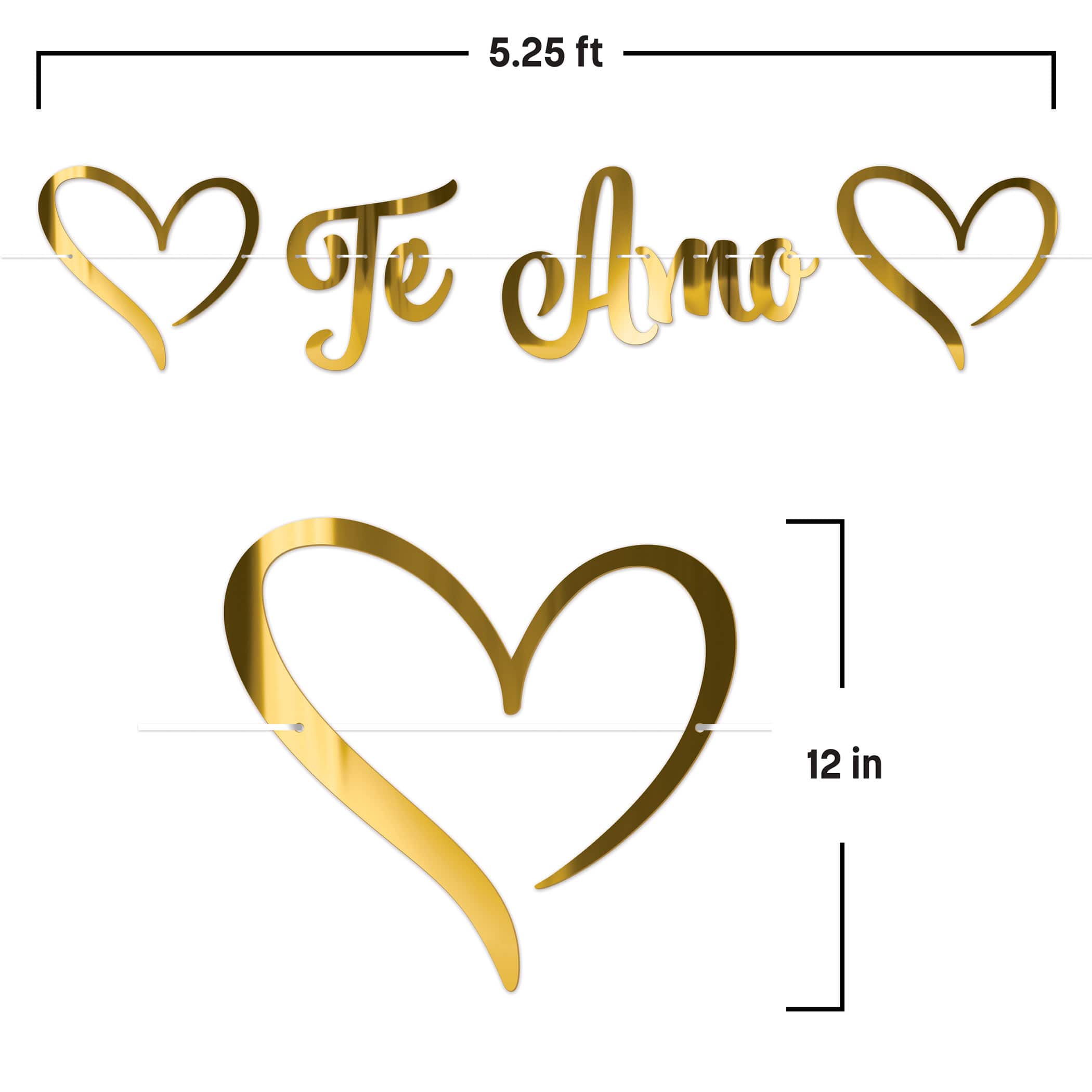 Beistle 5.25ft. Gold Foil Te Amo Streamers, 2ct.