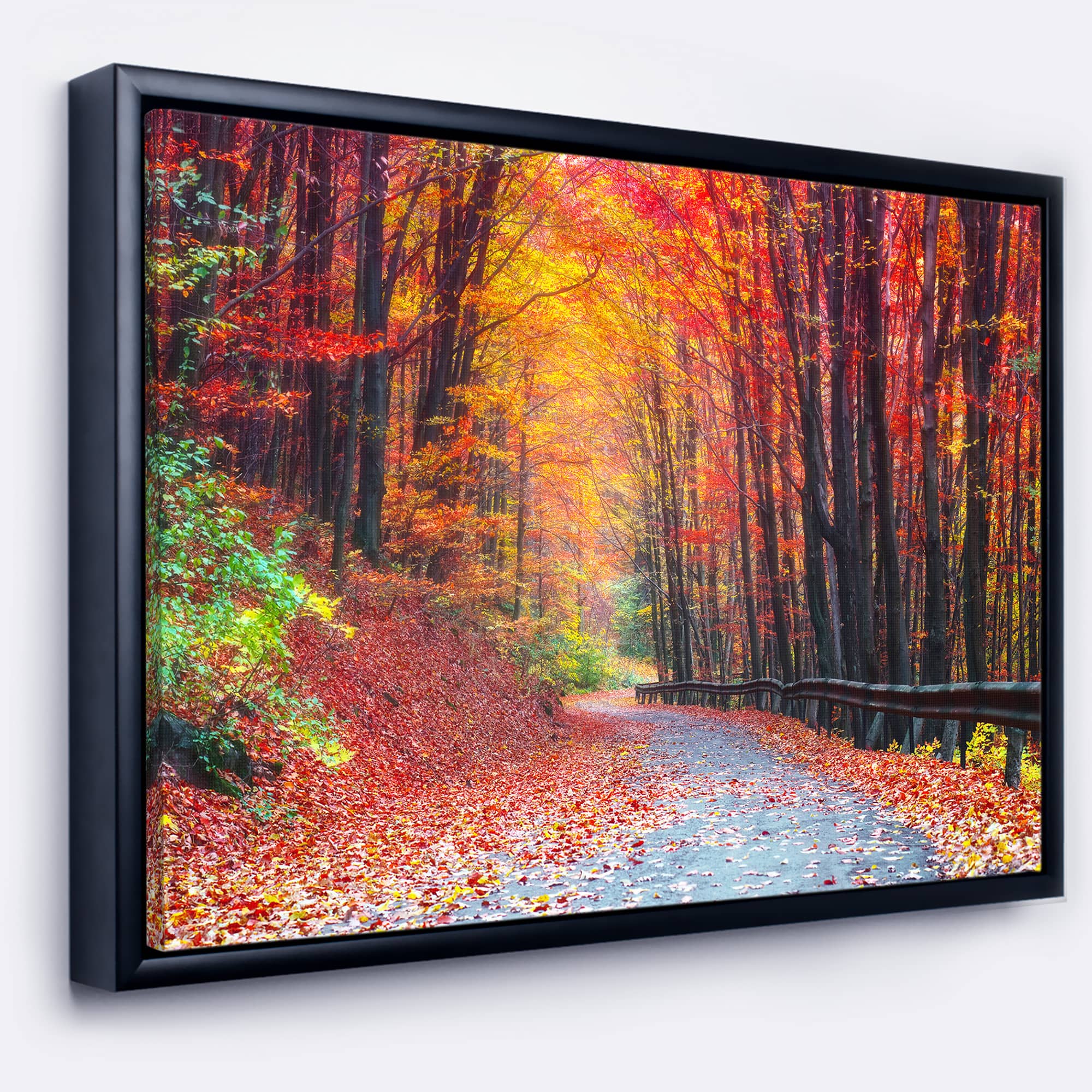 Designart - Road in Beautiful Autumn Forest - Modern Forest Framed Canvas Art