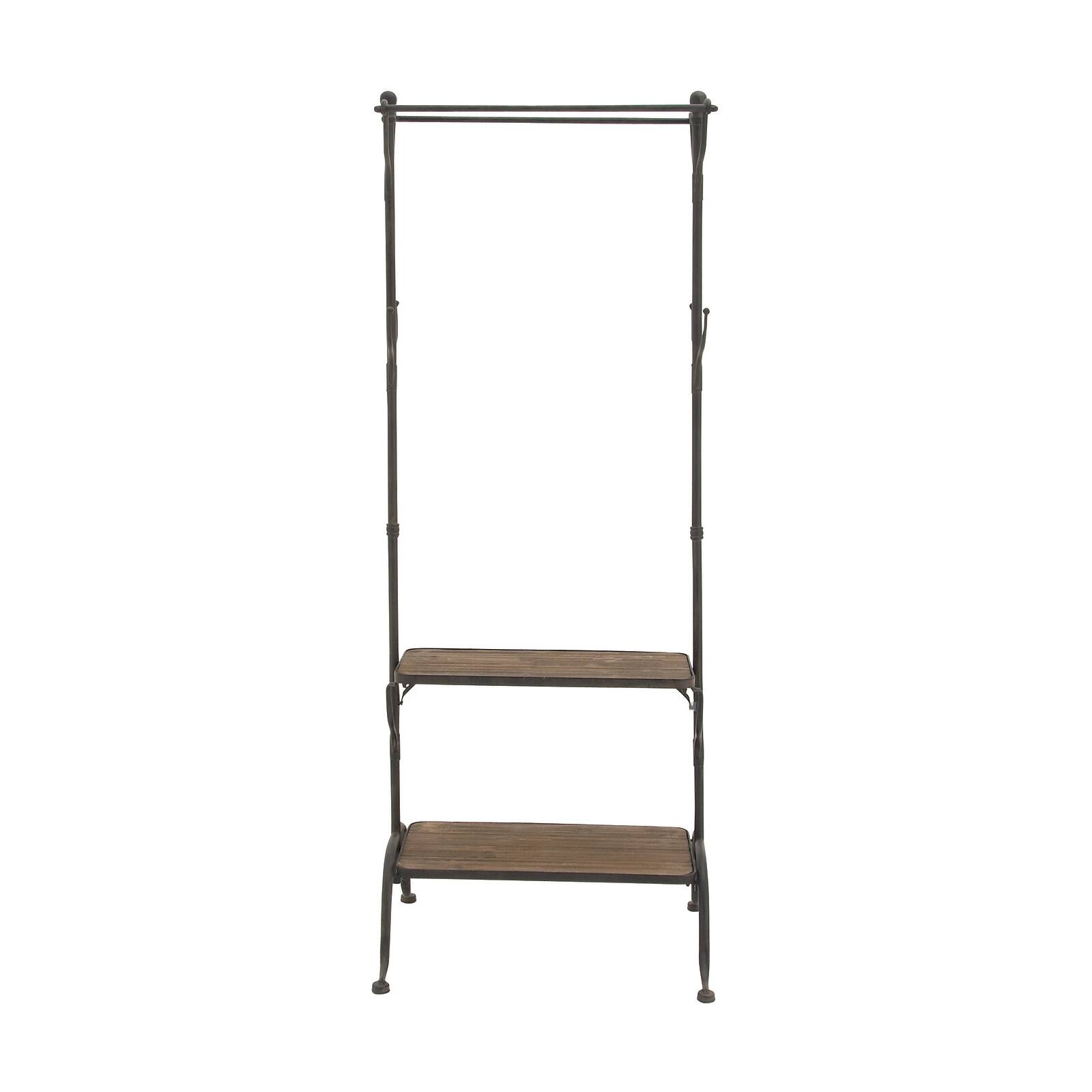 72" Black Metal & Wood Industrial Coat Rack