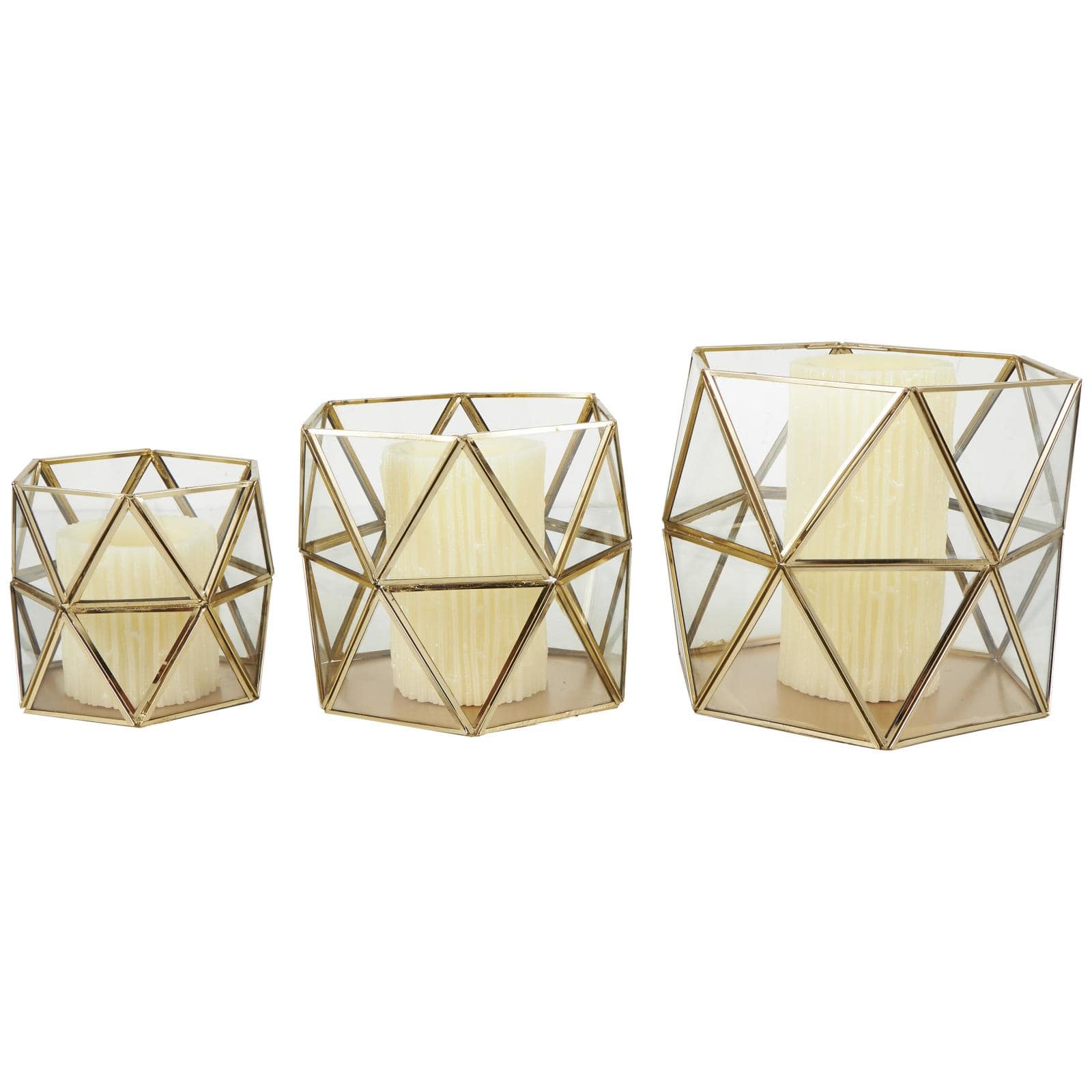 CosmoLiving by Cosmopolitan Gold Diamond Hexagon Metal Candle Lantern Set