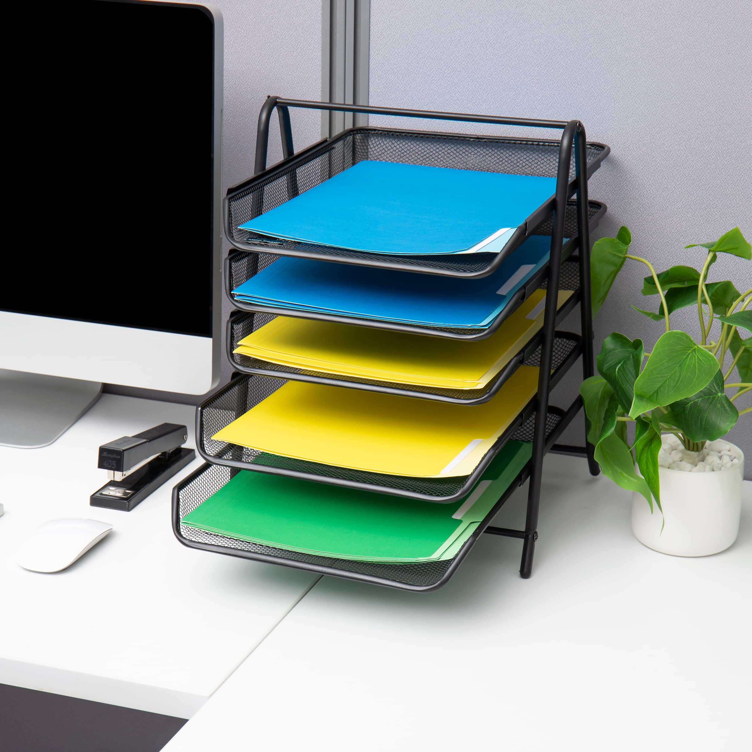 Mind Reader Network Collection Mesh Black 5-Tier Paper & File Desktop Organizer with File Folders