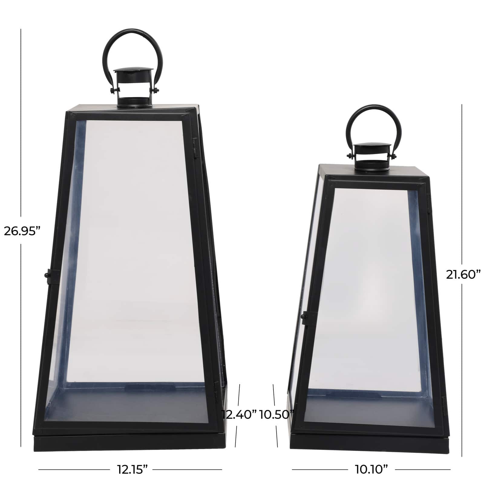 Tall Black Minimalist Metal Candle Lantern Set with Ring Handles