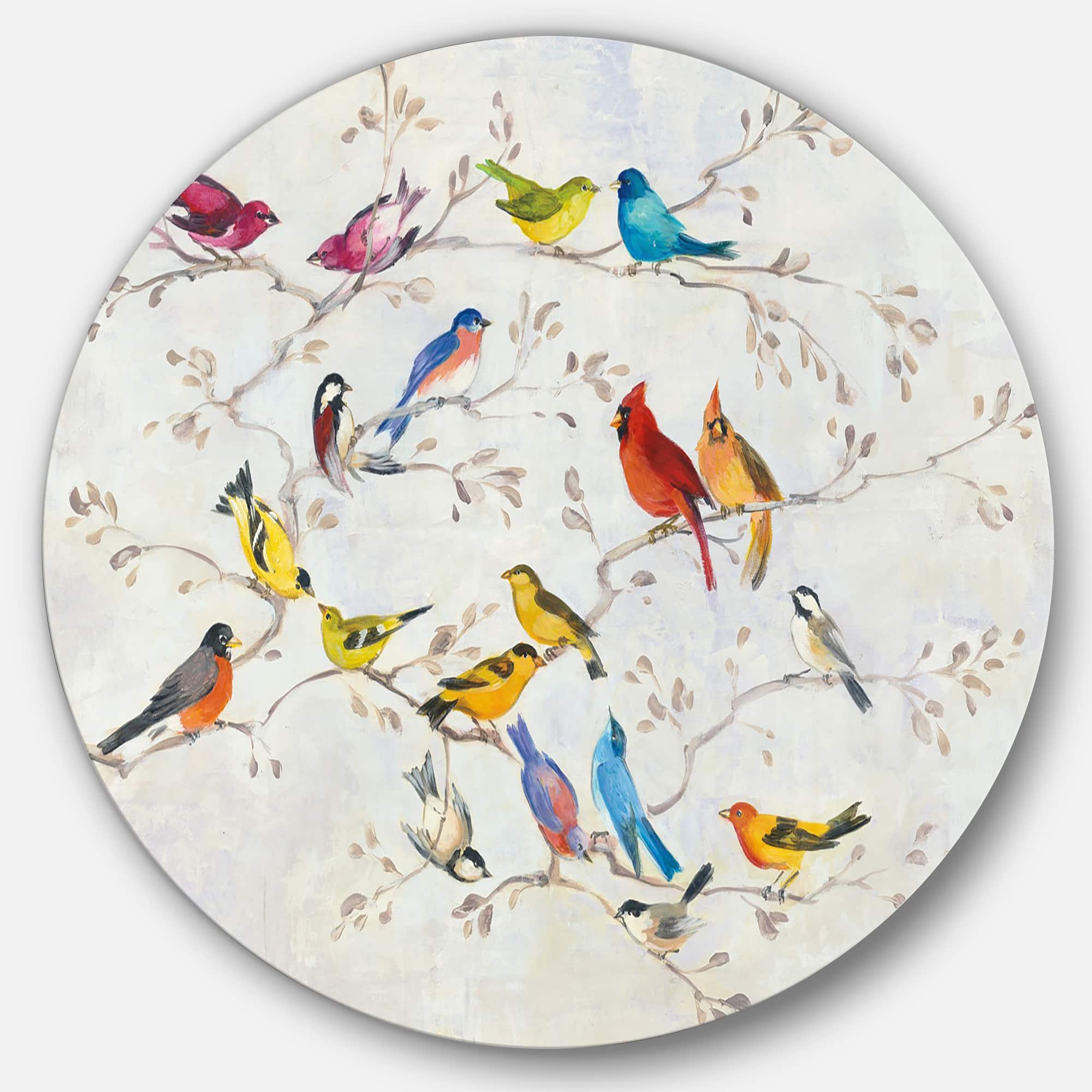 Designart - Multi-Color Bird on Tree - Traditional Metal Circle Wall Art