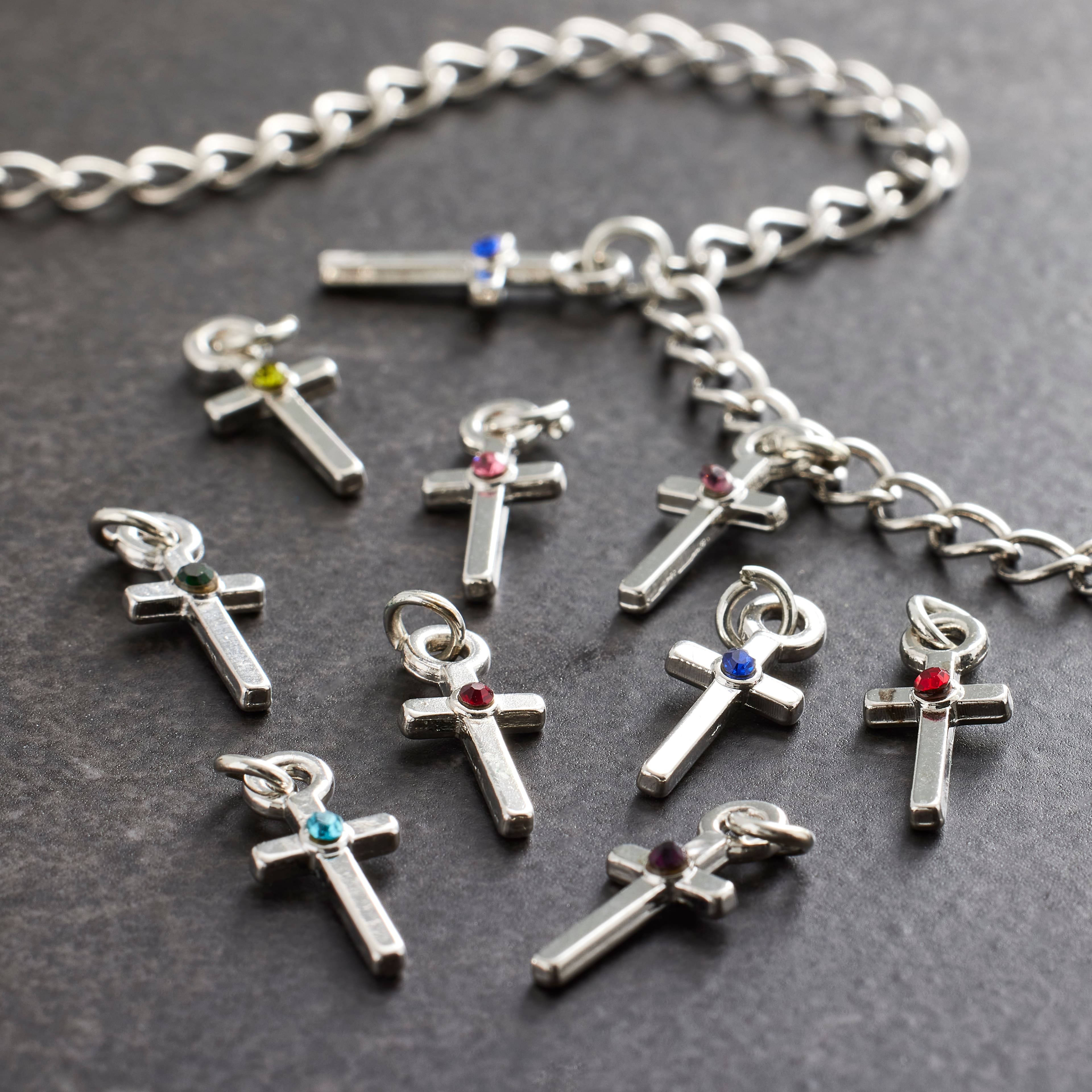 Charmalong™ Rhodium Cross Birthstone Charms by Bead Landing™