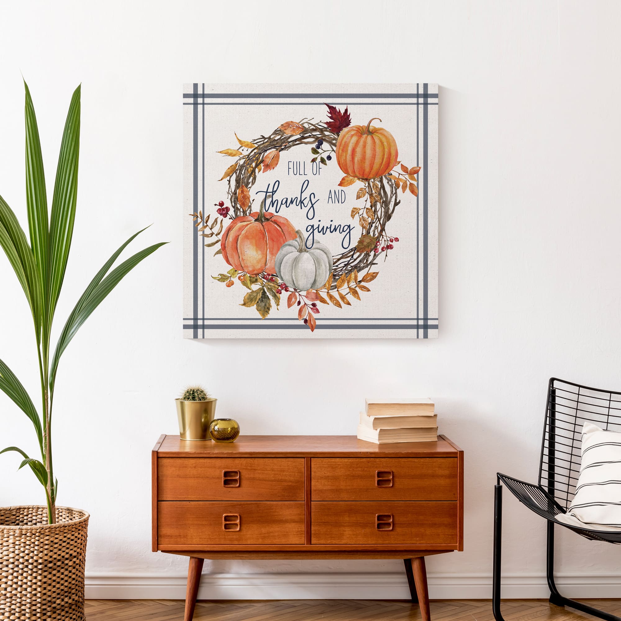Thanks And Giving Fall Wreath Canvas Wall Art
