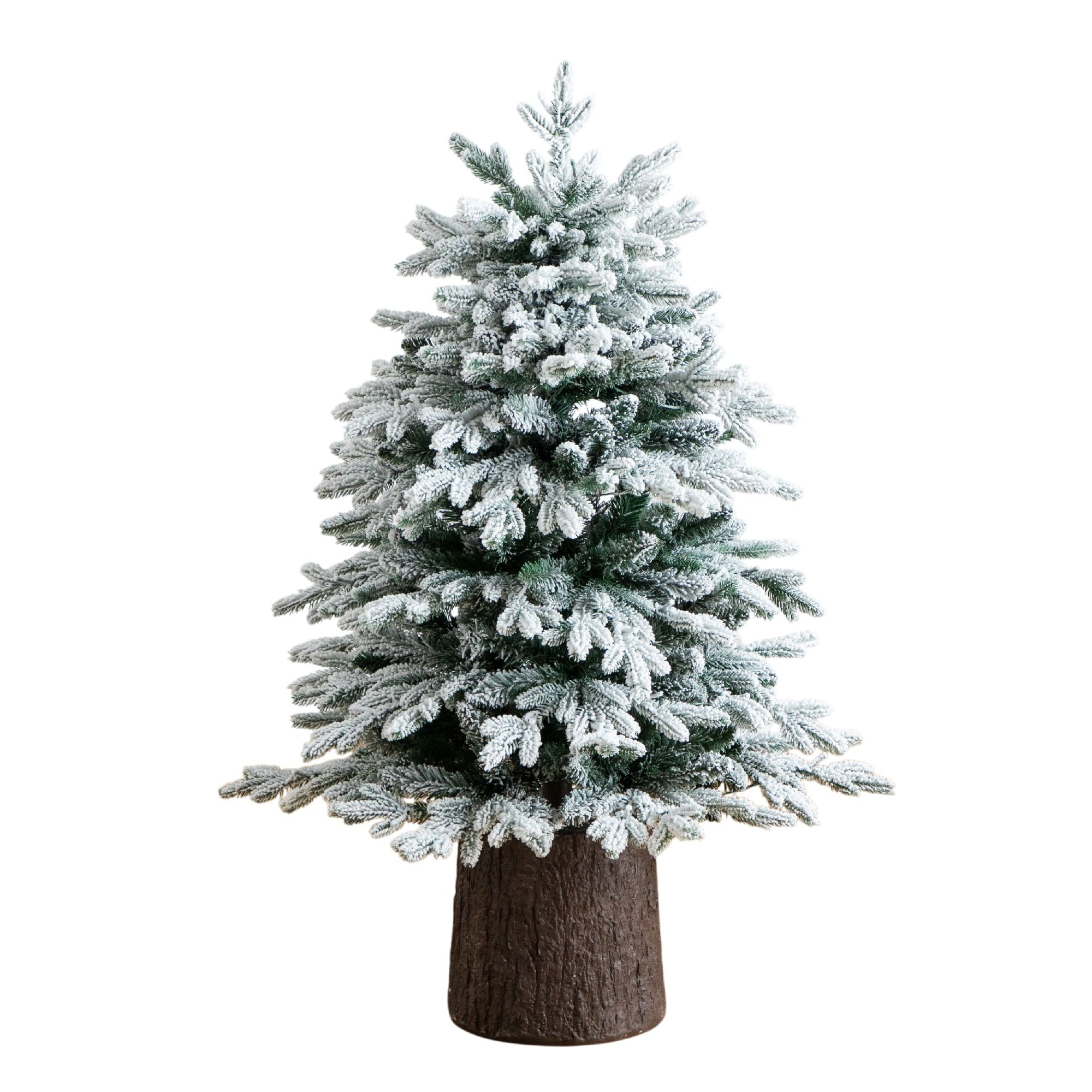 4ft. Pre-Lit Flocked Artificial Christmas Tree in Black Decorative Planter, Warm White LED Lights