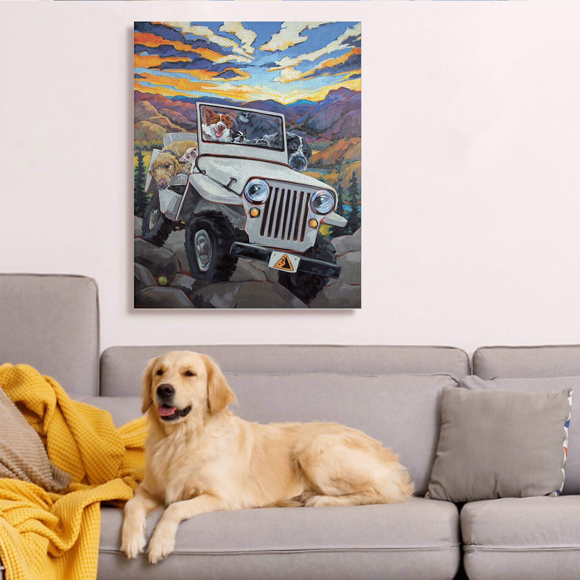 Stupell Industries Dogs Off-Roading Desert Drive Mountain Sunset Canvas Wall Art