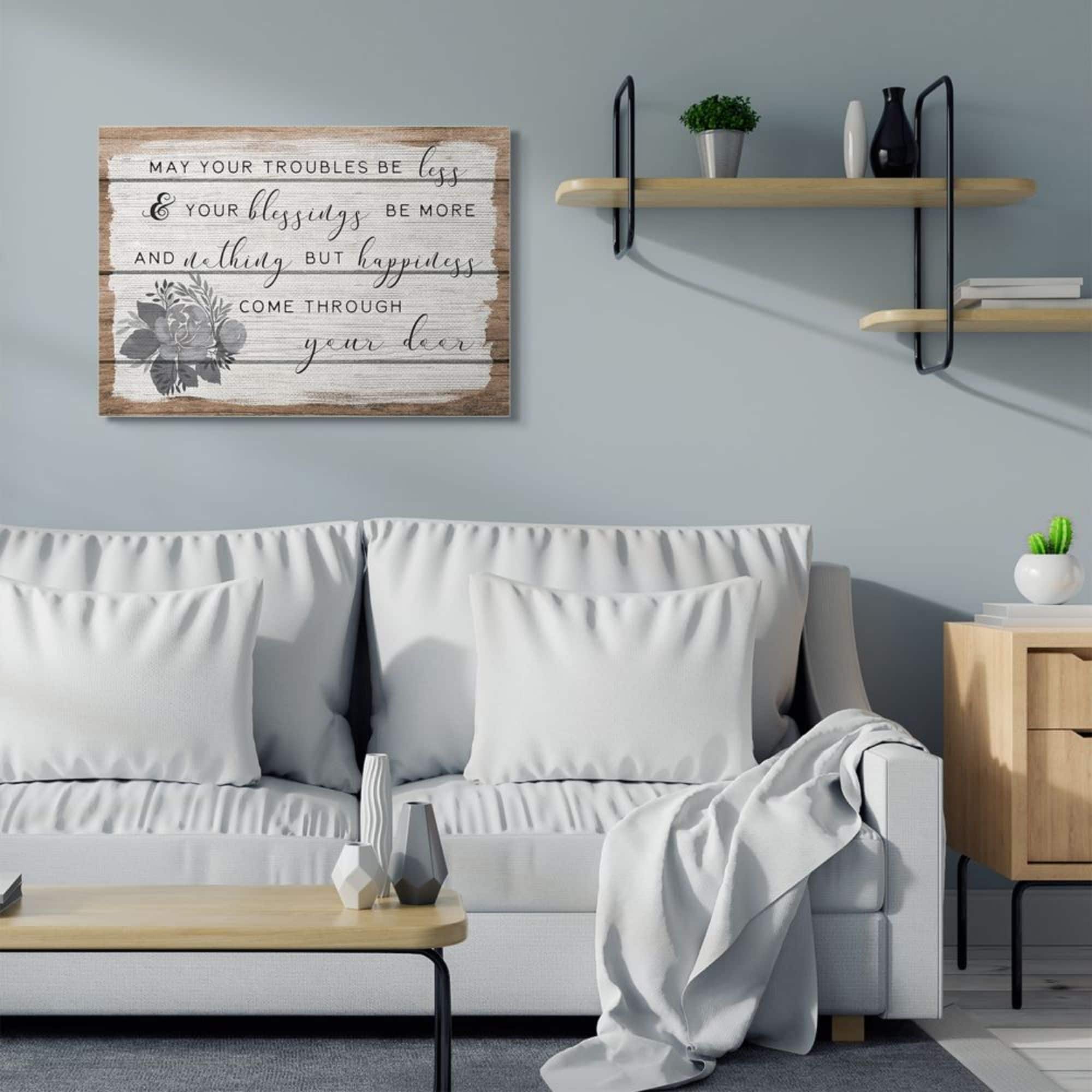 Stupell Industries Charming Troubles Be Less Phrase Country Floral Detail Canvas Wall Art