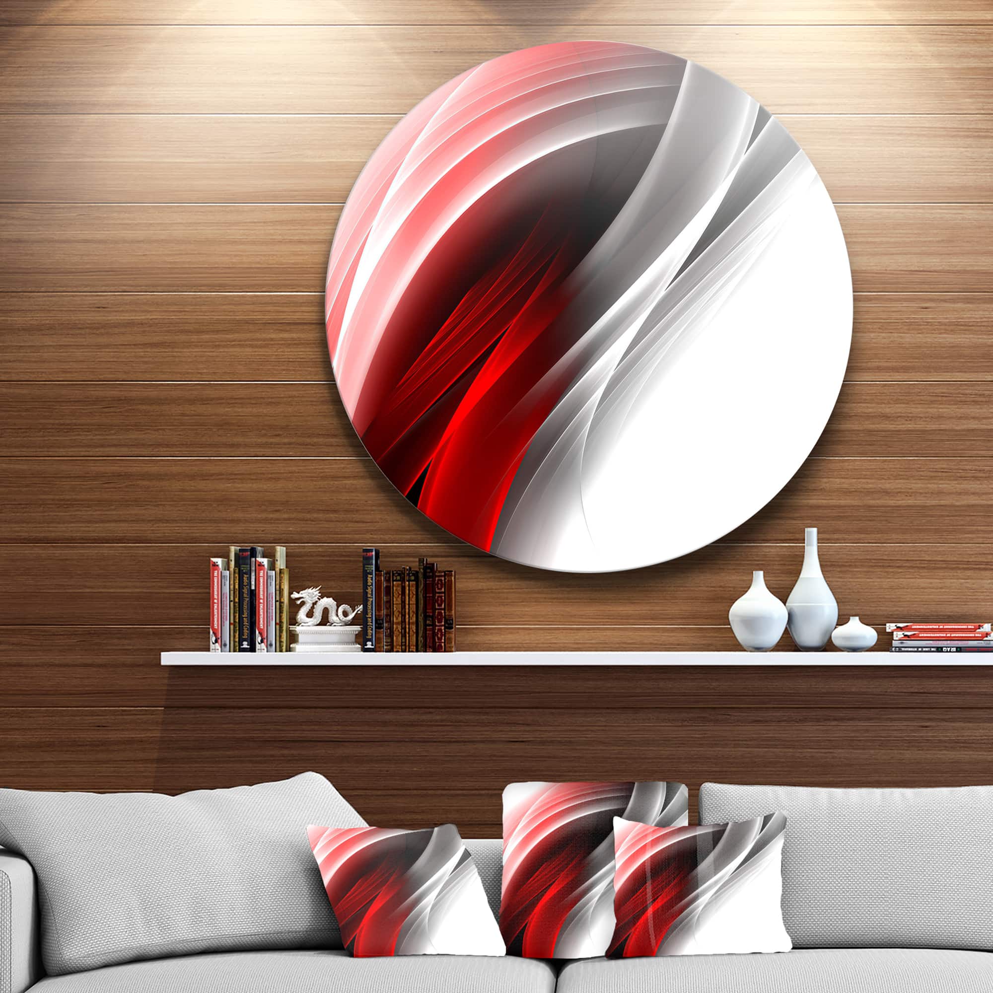 Designart - 3D Pink Silver Vertical Lines' Abstract Circle Metal Wall Art