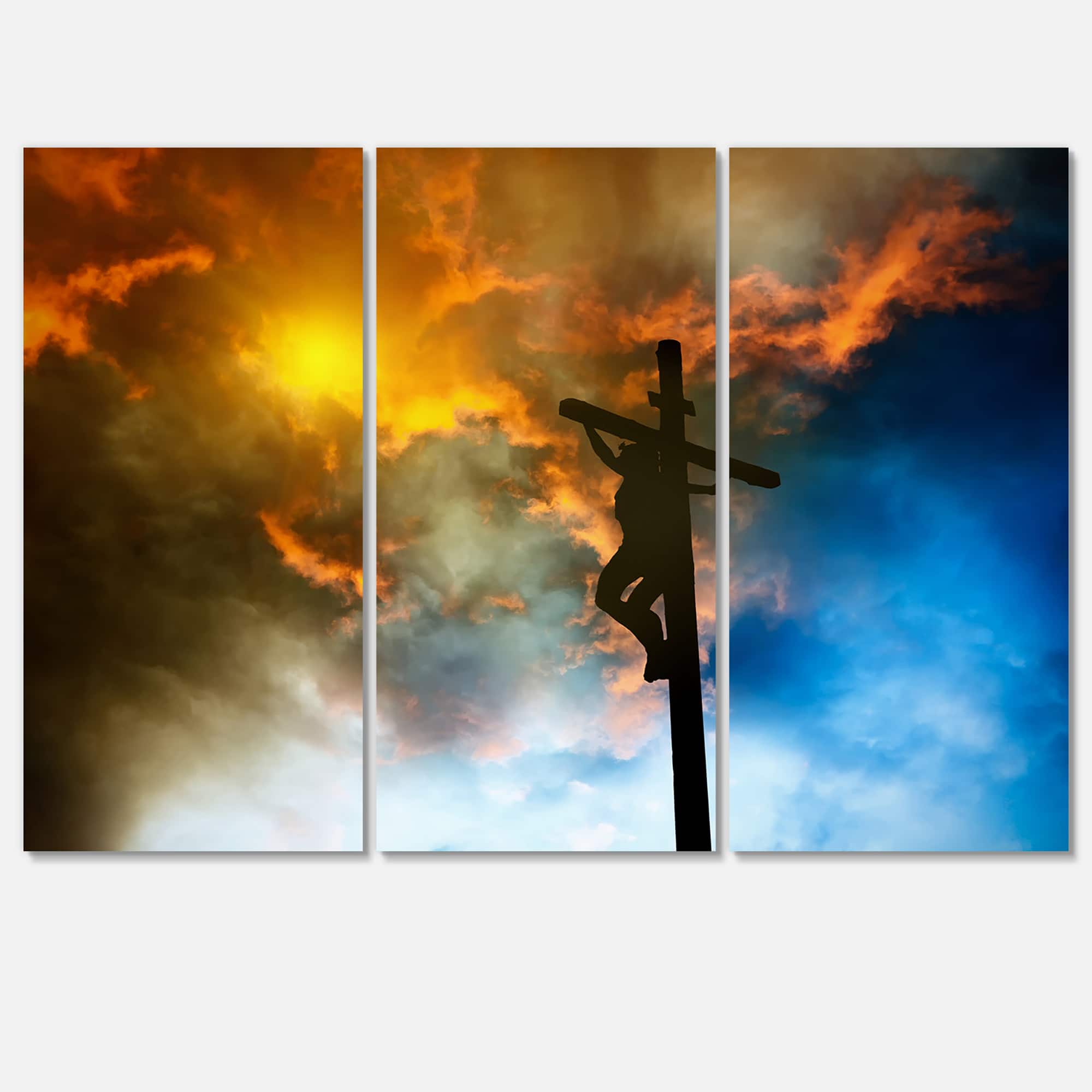 Designart - Jesus on the cross - Spiritual Religious on Wrapped Canvas set