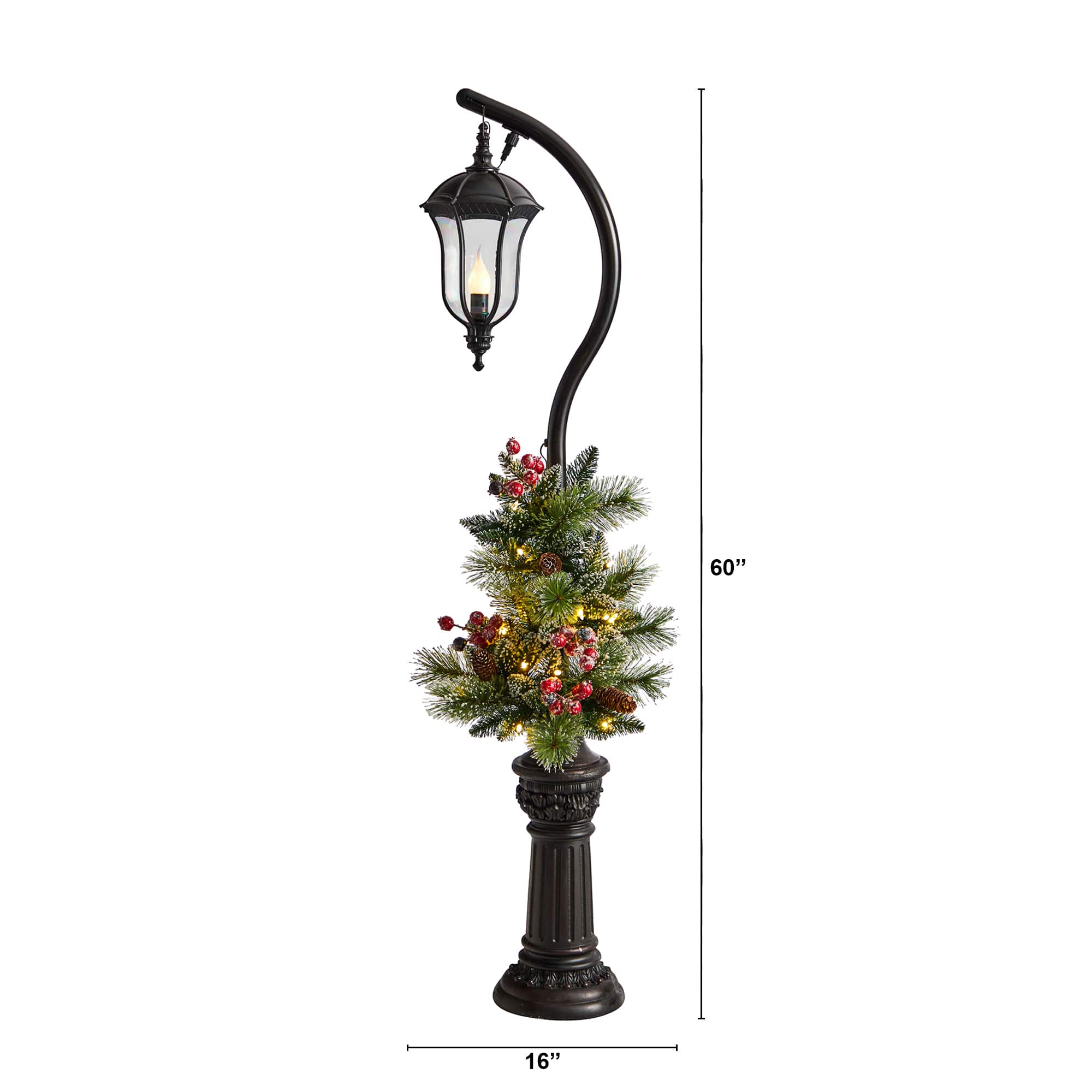 5ft. Pre-Lit LED Holiday Decorated Lamp Post With Greenery & Berries