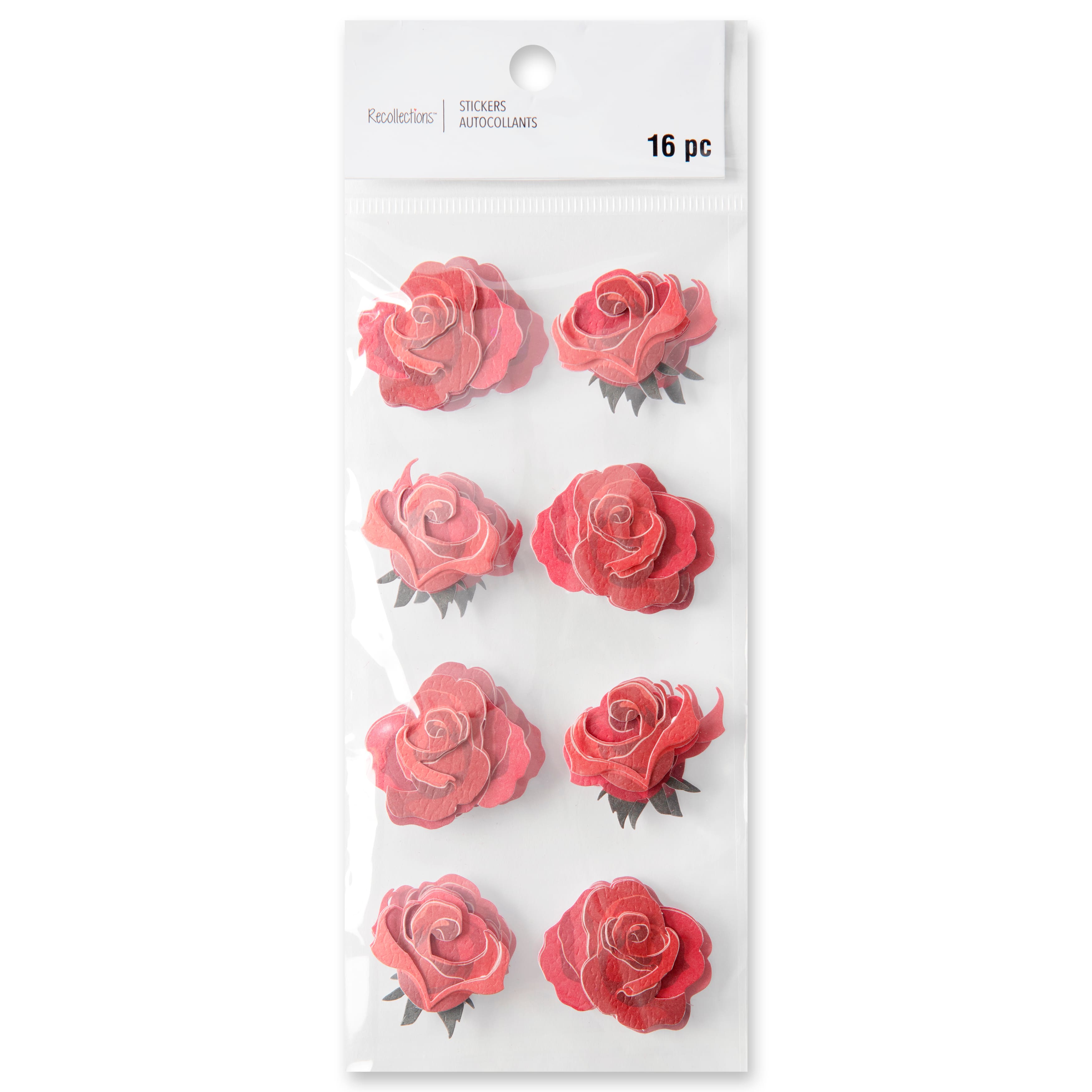 12 Packs: 16 ct. (192 total) Red Roses Floral Dimensional Stickers by Recollections™
