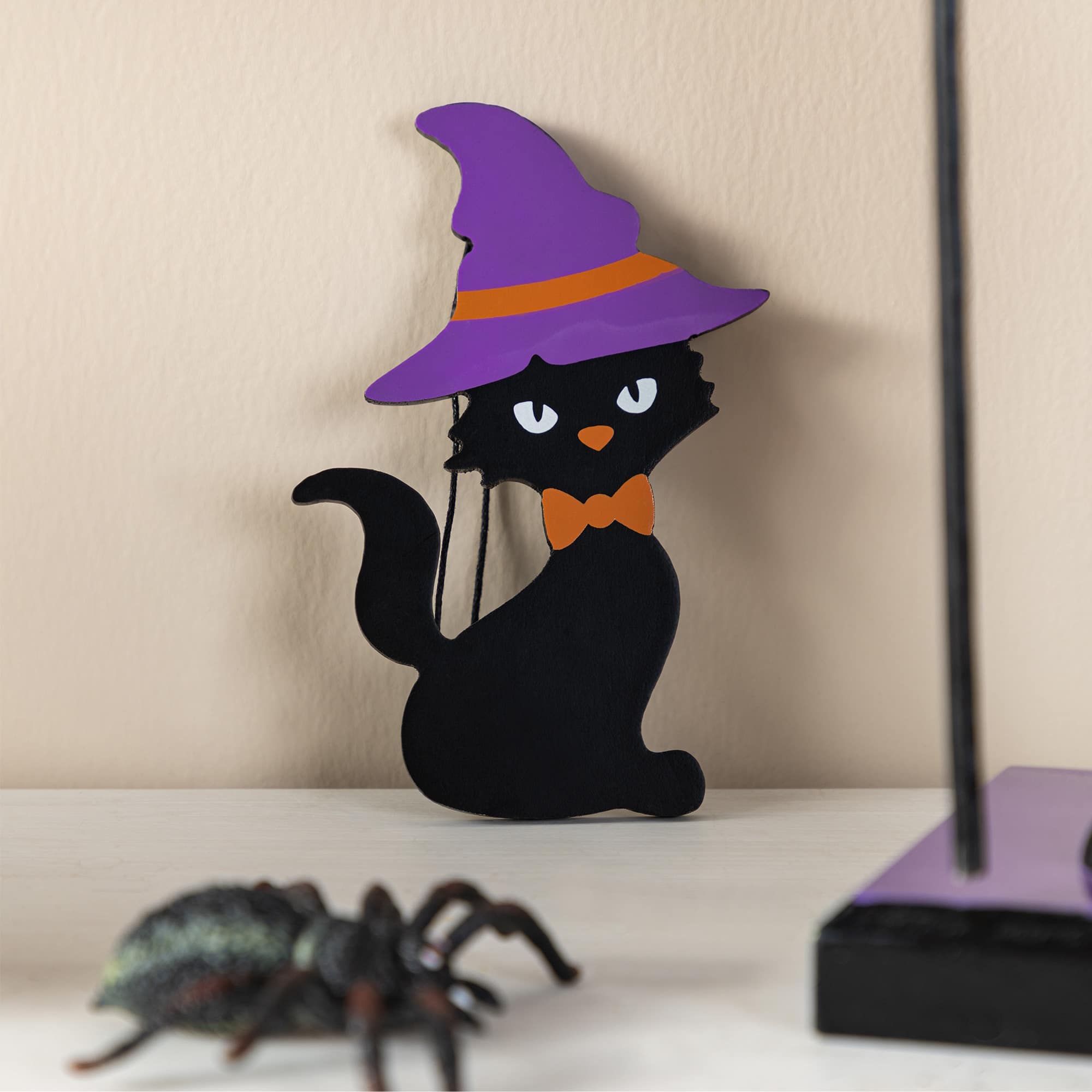 Glitzhome® 18.5"H Halloween Wooden Witch Nutcracker with Witch Cat Ornament