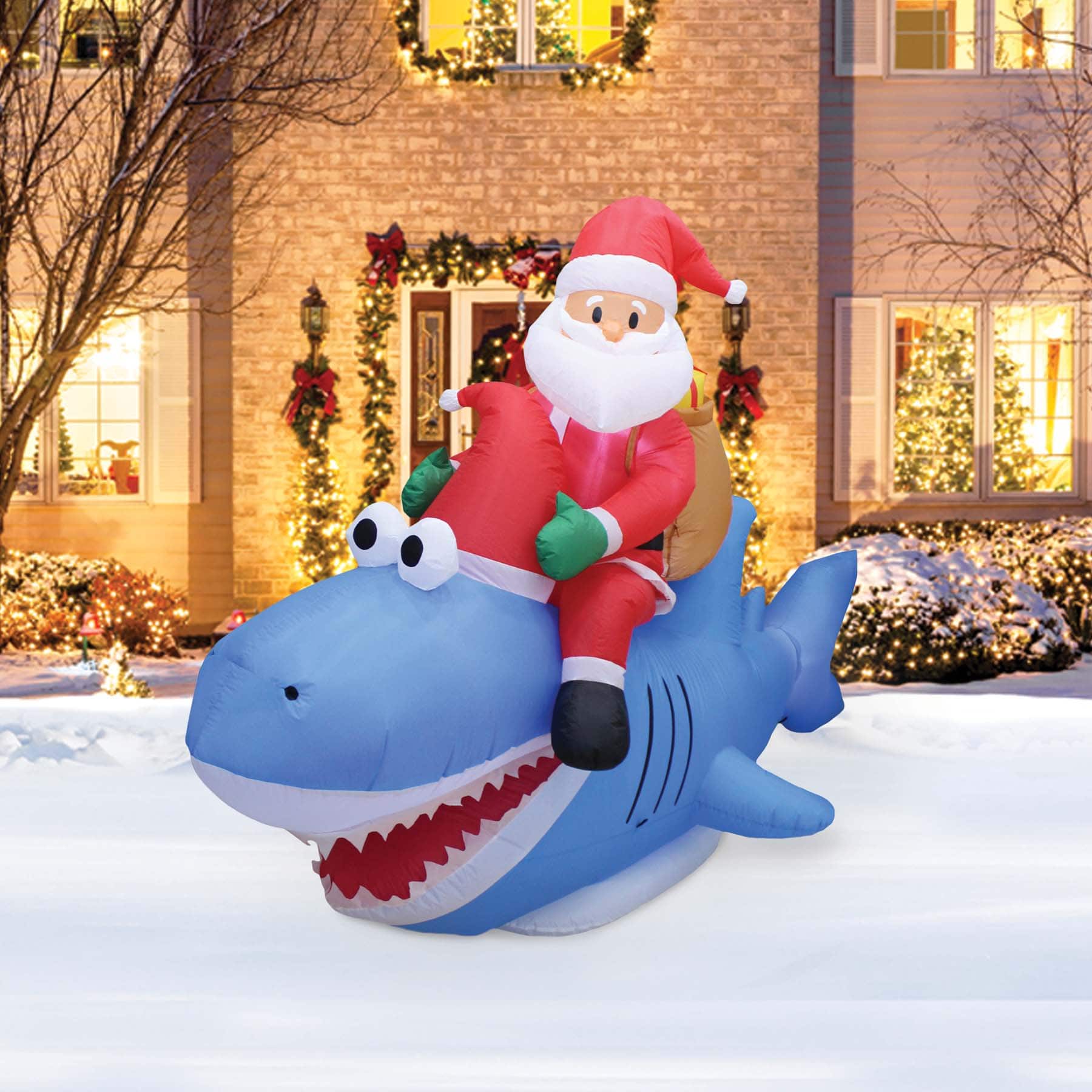 9ft. Inflatable Christmas Santa Riding Shark