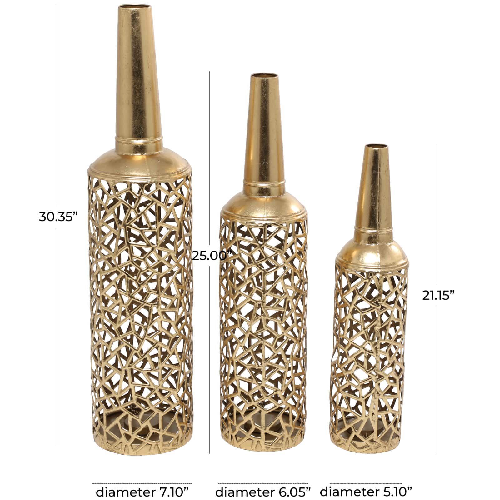 Gold Metal Abstract Patterned Vase with Open Frame Design Set