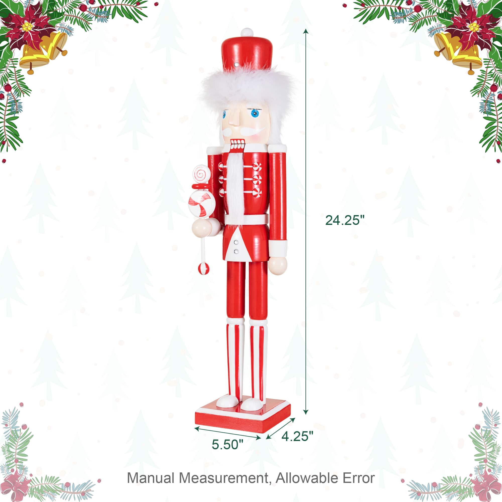 Glitzhome® 24.25" Wooden Christmas Peppermint Nutcracker