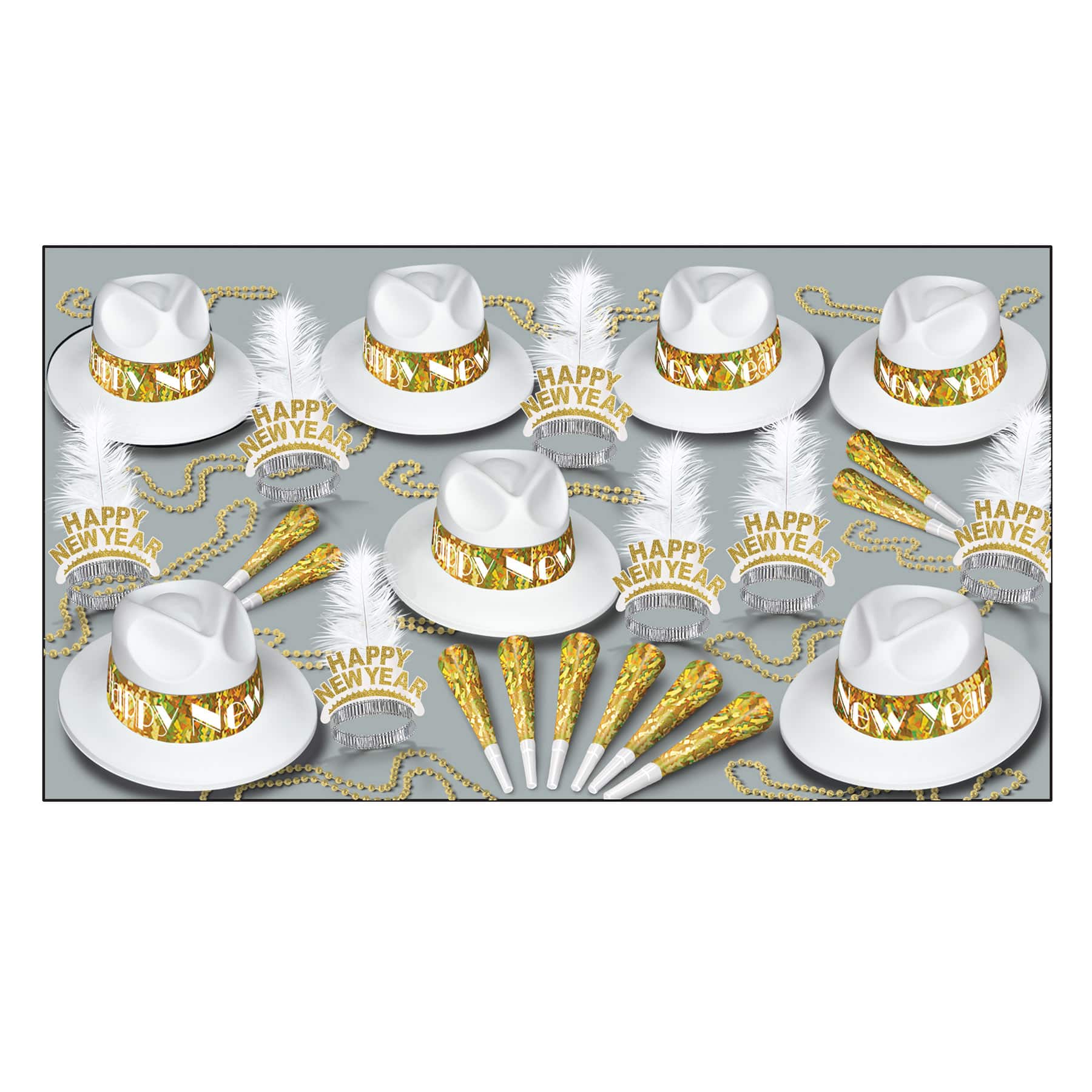Beistle White & Gold New Year LA Swing Party Favor Kit for 50
