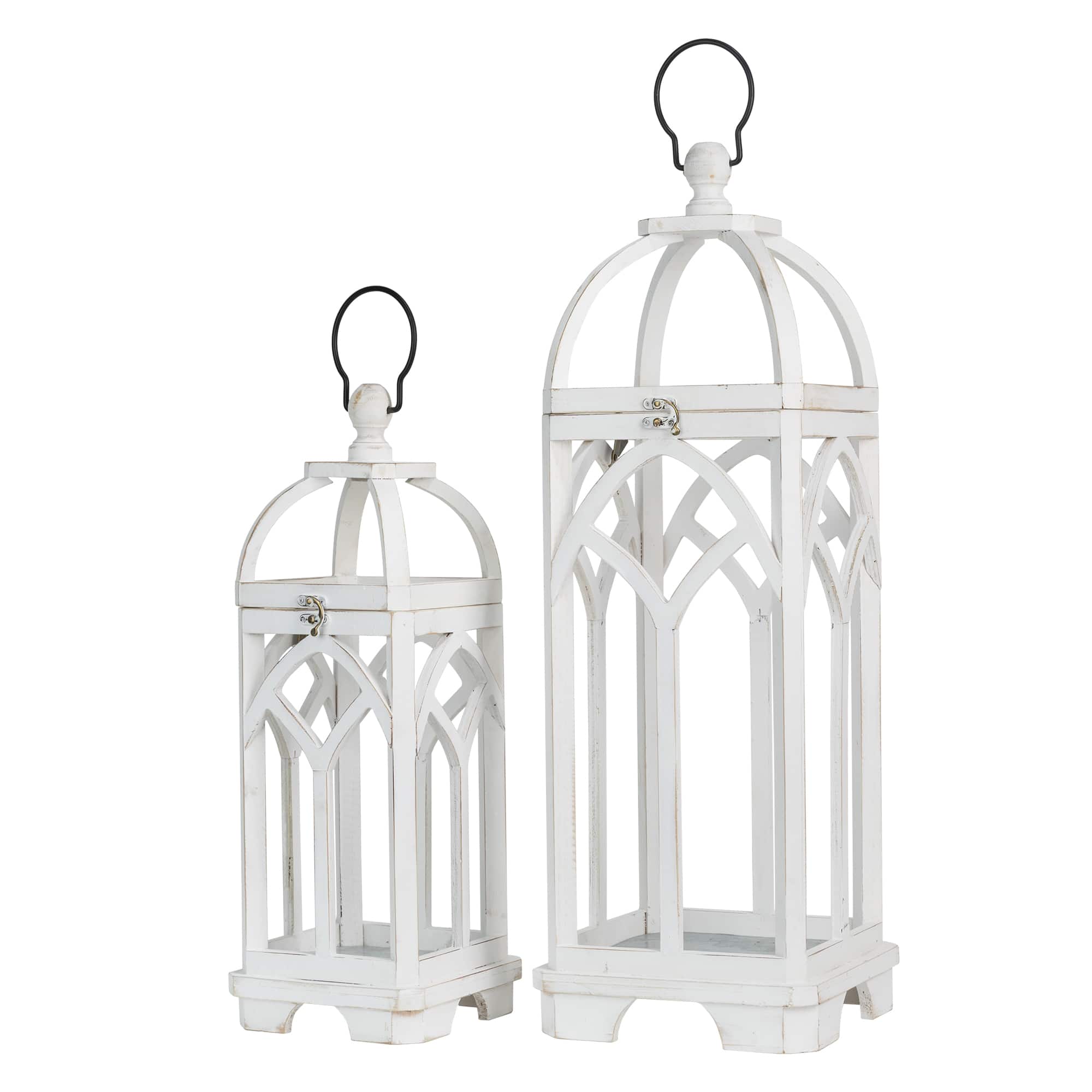 Glitzhome® Wash White Farmhouse Wooden Church Window Frame Lanterns, 2ct.