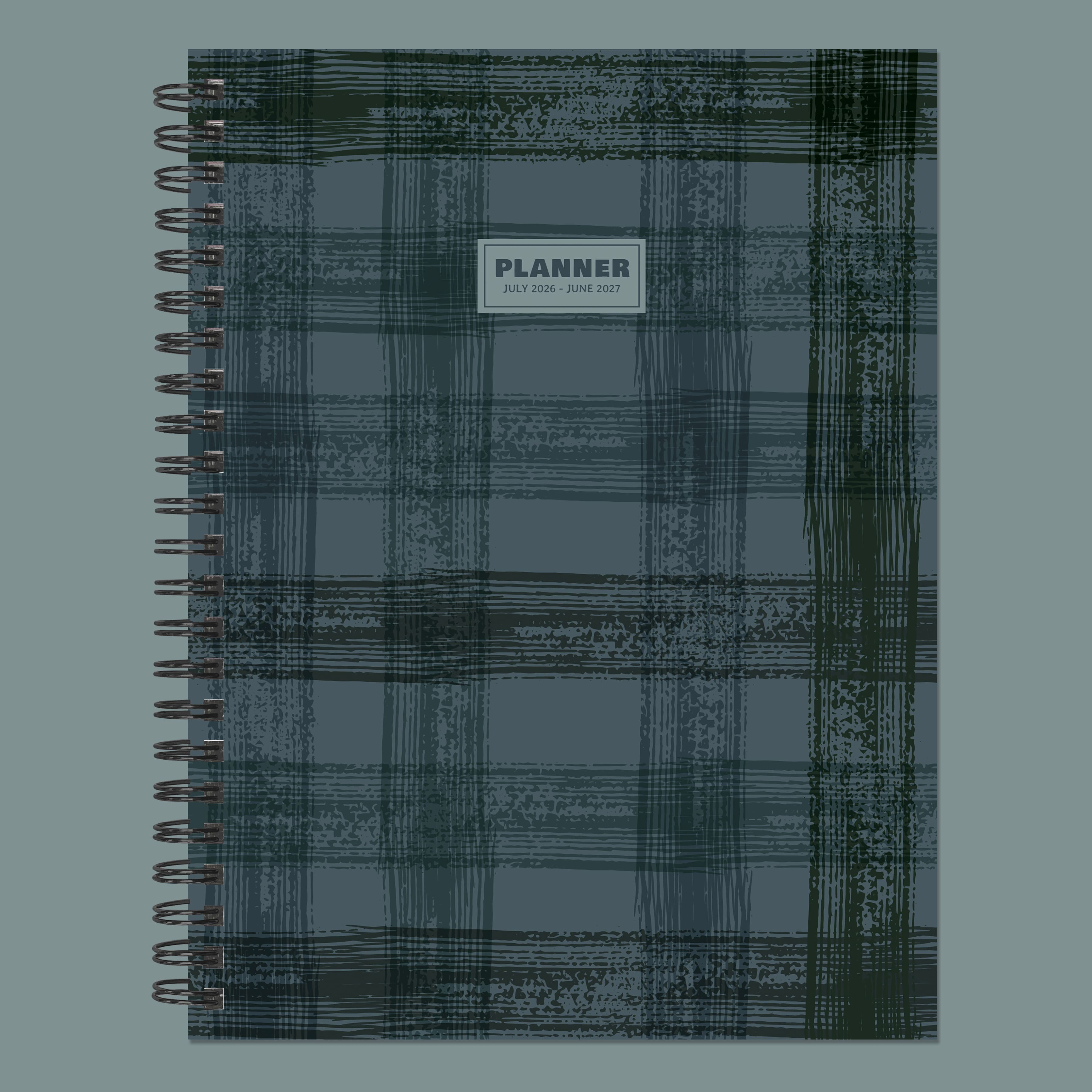 July 2026 - June 2027 Blue Flannel Medium Weekly Monthly Planner