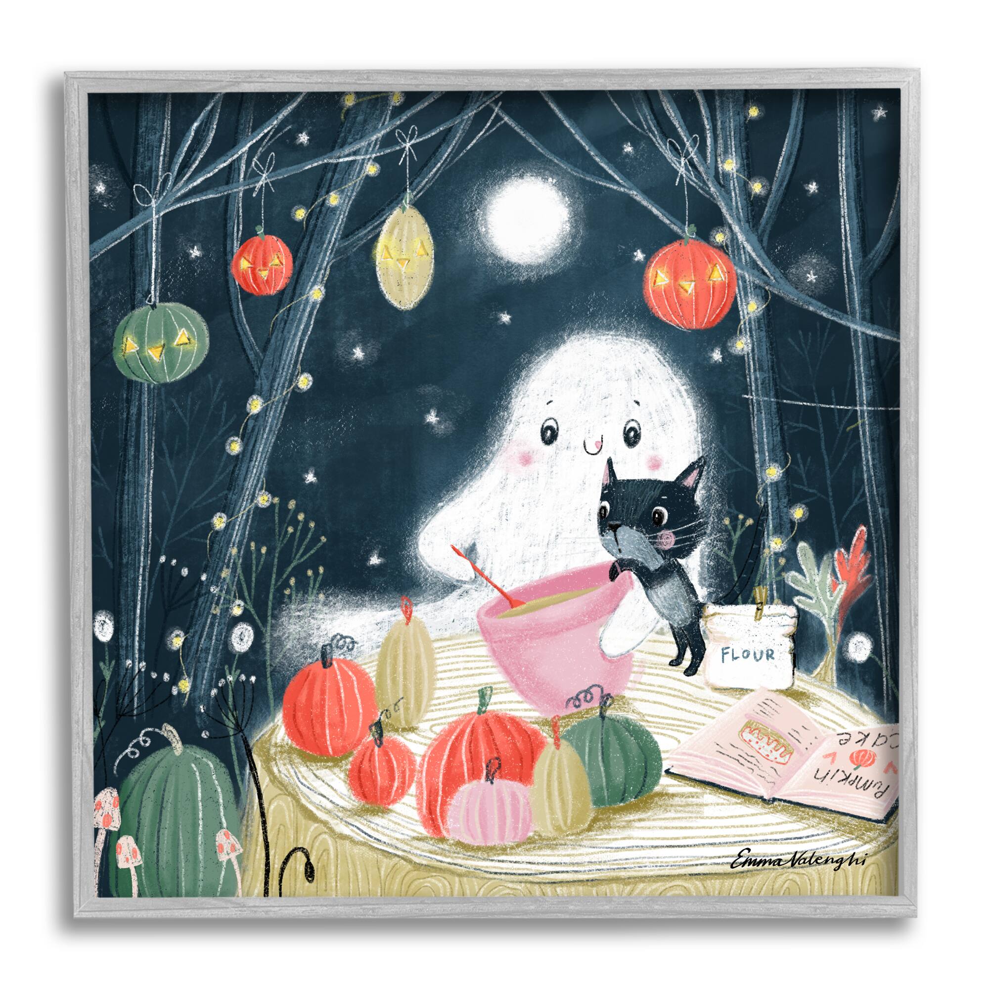 Stupell Industries Cat & Ghost Baking Pumpkin Cake Framed Giclee Art