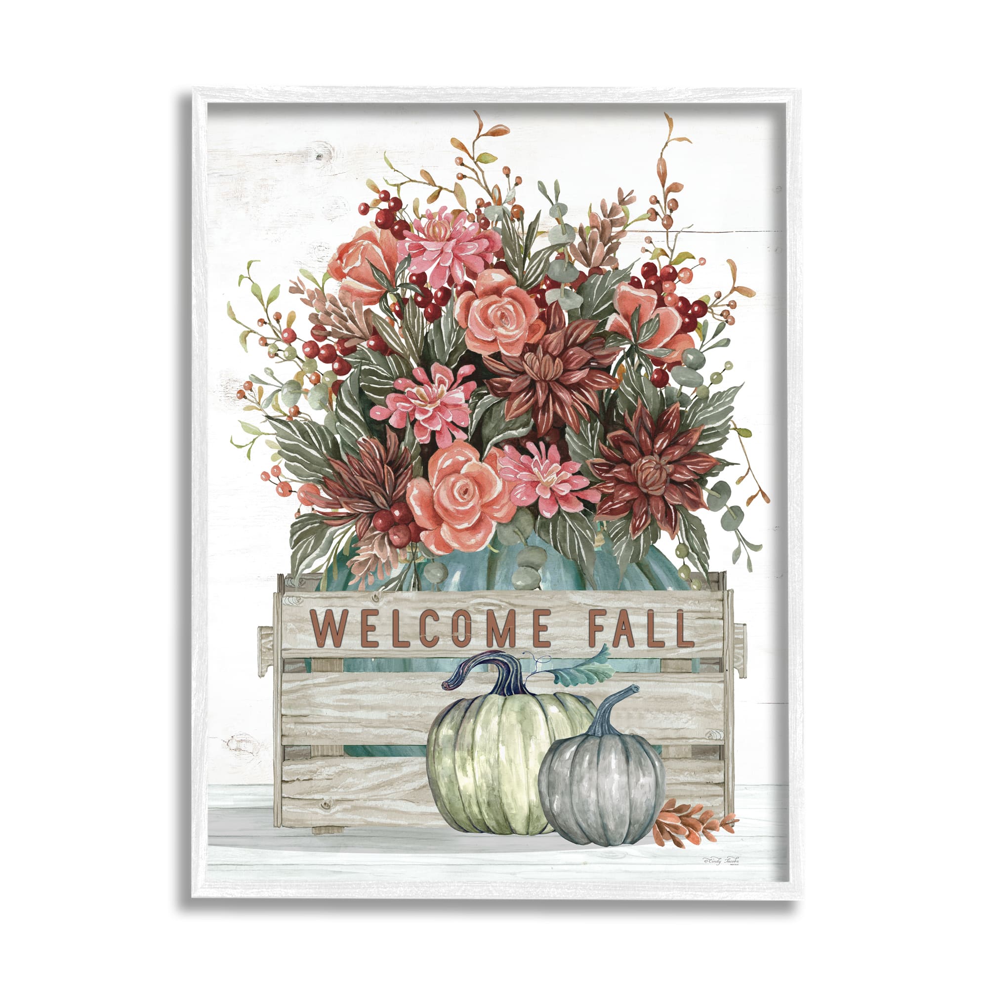 Stupell Industries Welcome Fall Seasonal Blooms Framed Giclee Art
