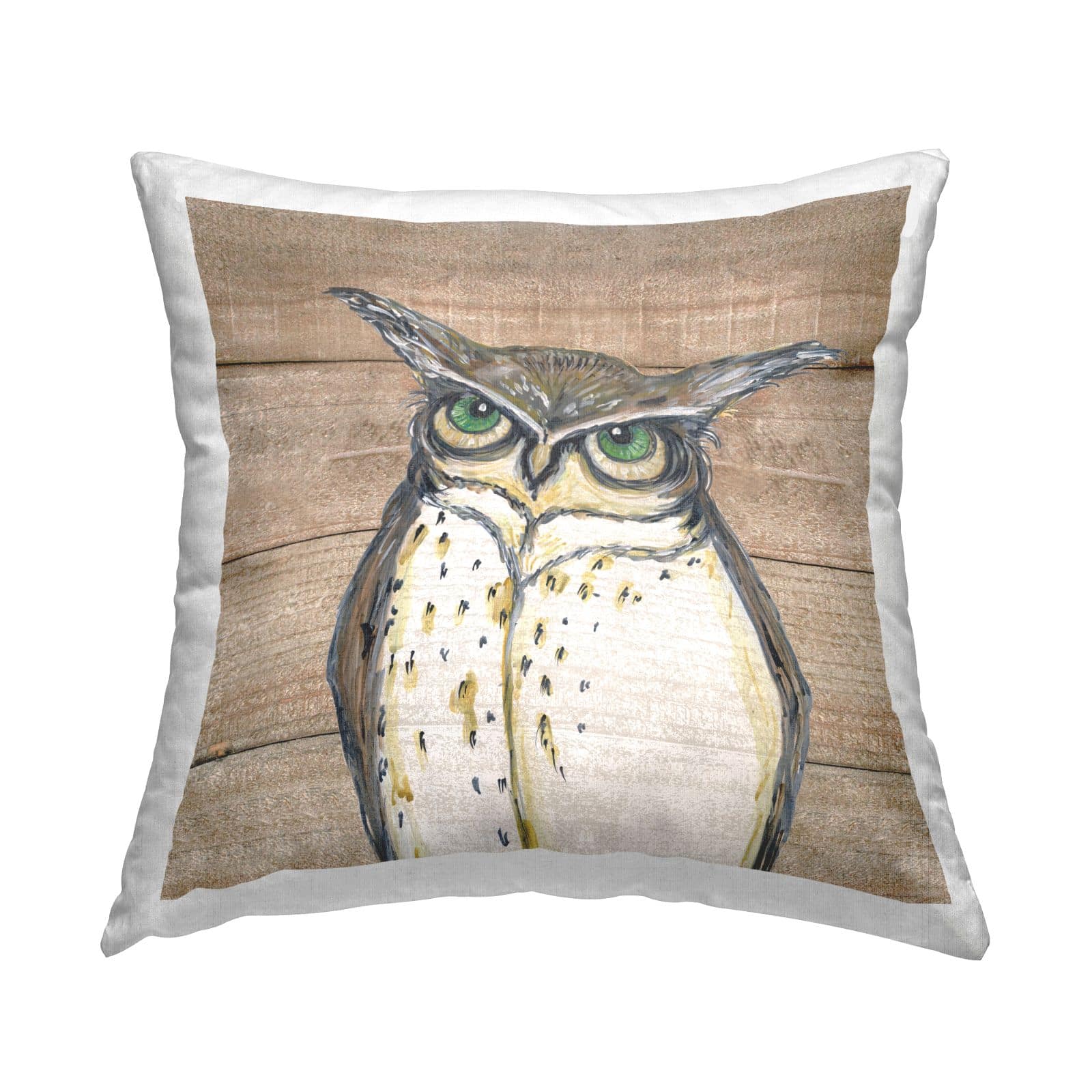 Stupell Industries Woodland Owl Bird Grain Pattern Throw Pillow, 18" x 18"