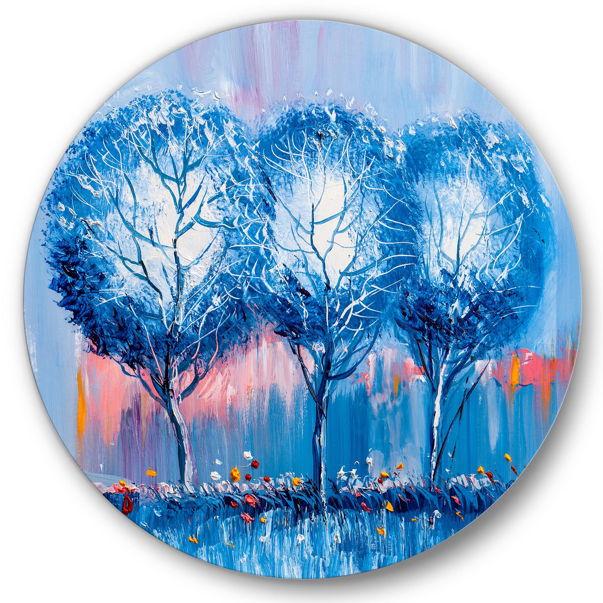 Designart - Colourful Trees Impressionist Landscape III - Modern Metal Circle Wall Art