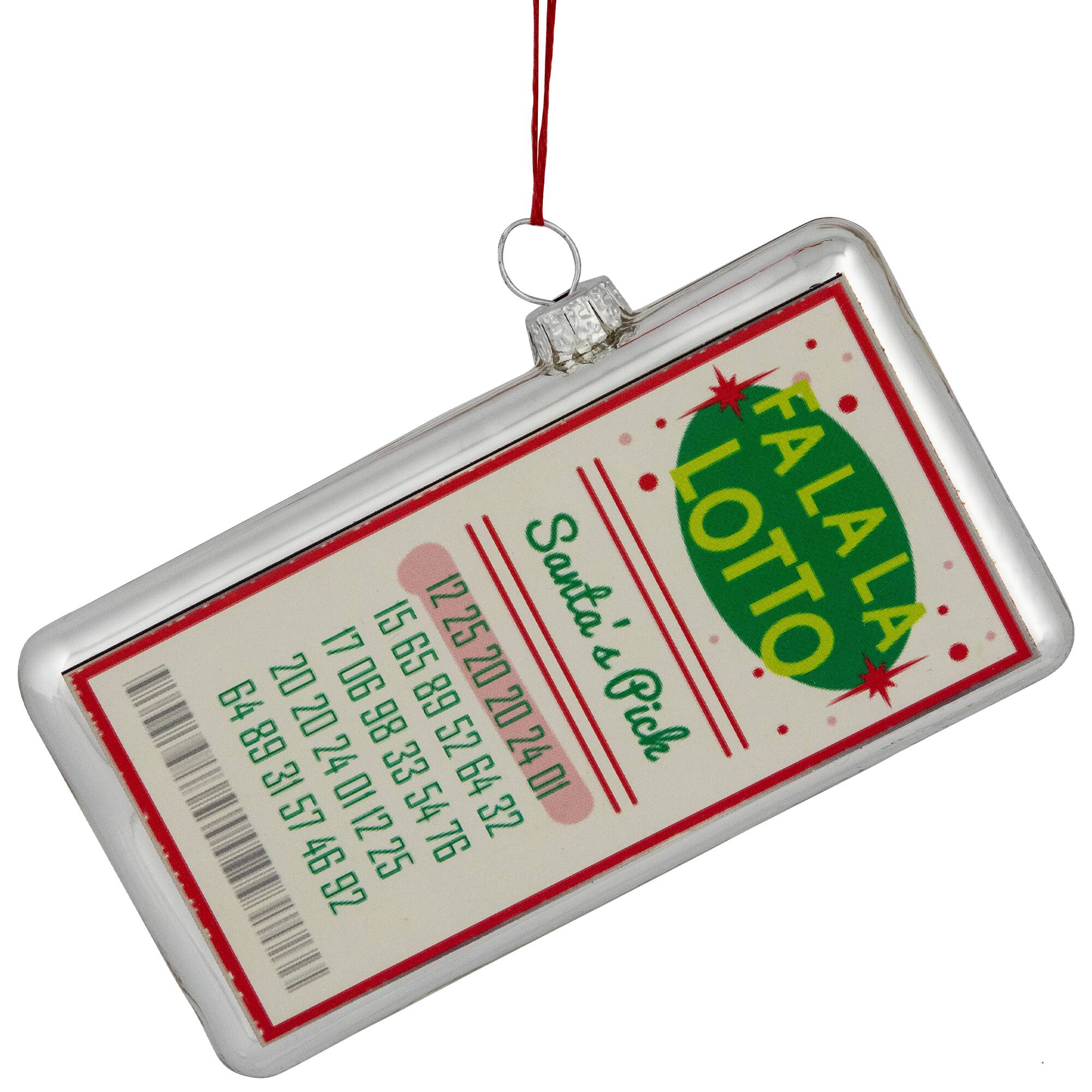 Glass "Fa La La Lotto Santa's Pick" Hanging Christmas Ornament - 4.25" - Silver