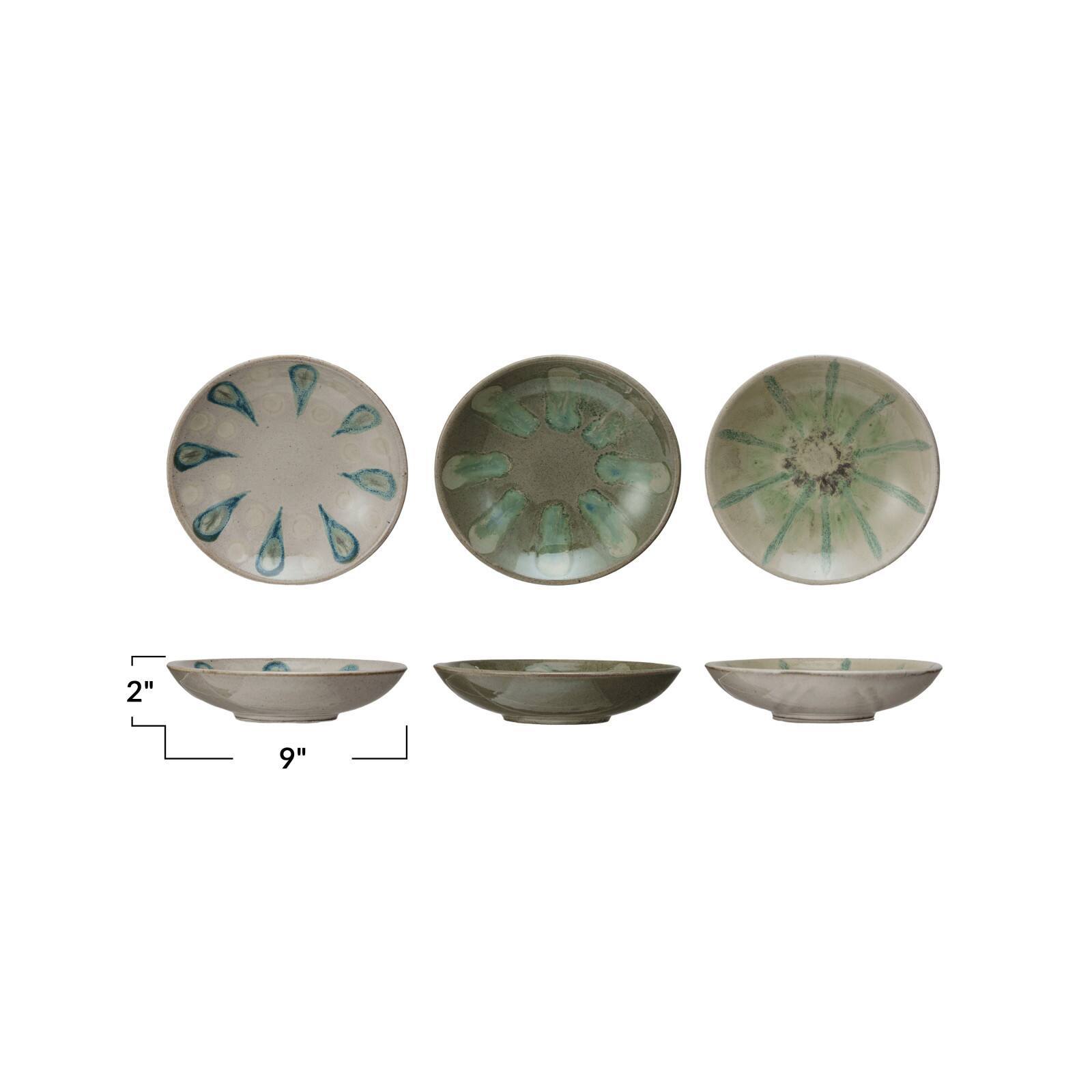 Hello Honey® 9" Geometric Harmony Stoneware Low Bowl Set