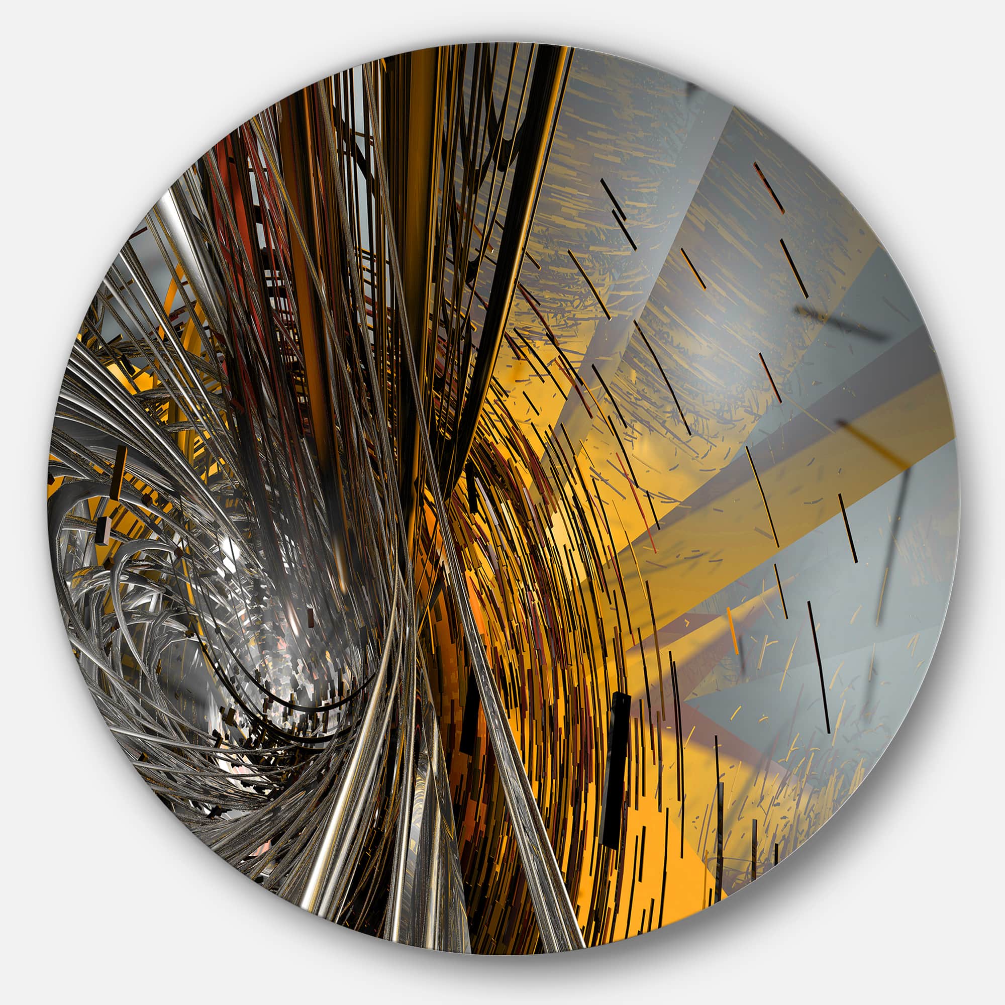 Designart - Fractal Yellow Connected Stripes' Abstract Circle Metal Wall Art