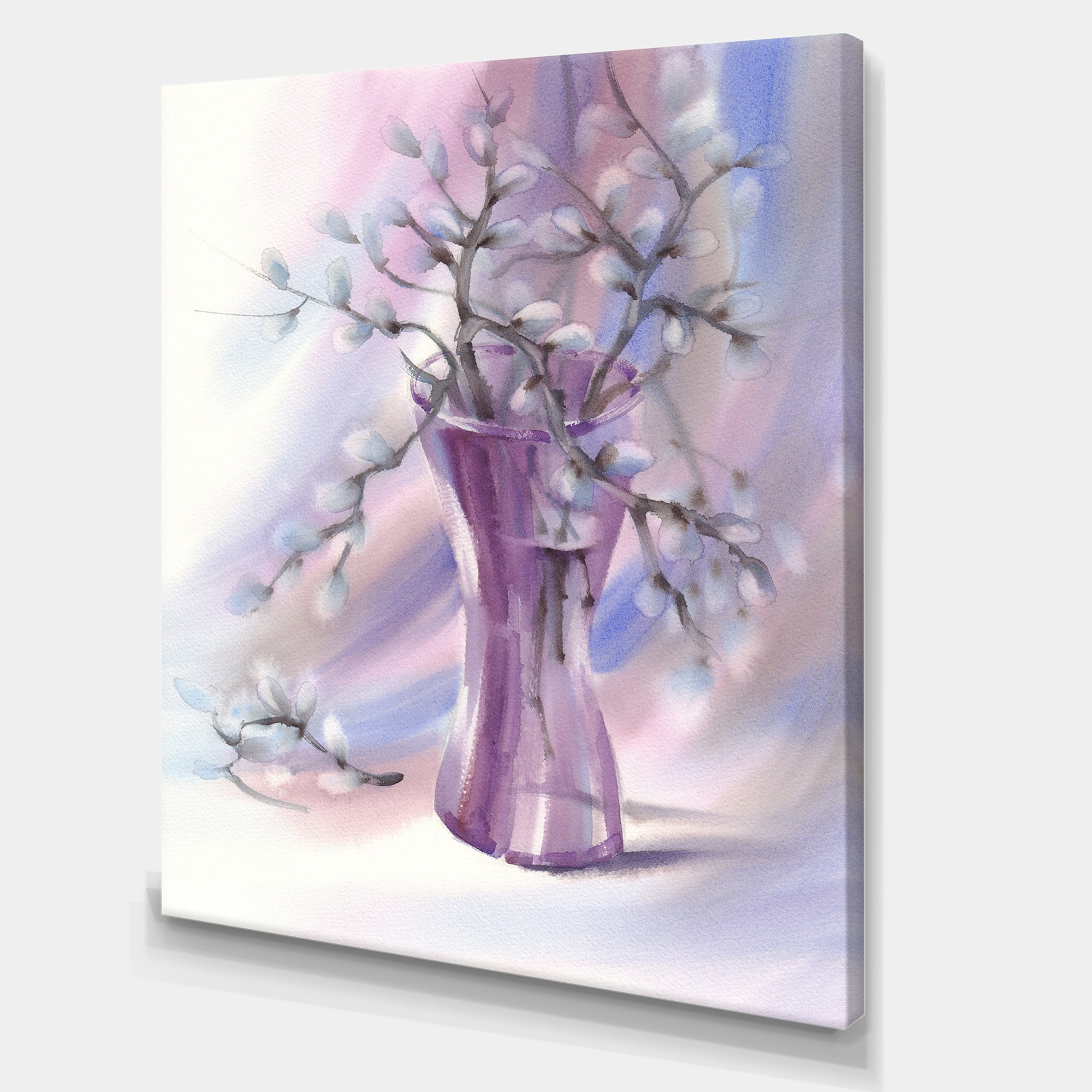 Designart - Pussy Willow Branches In Violet Glass Vase