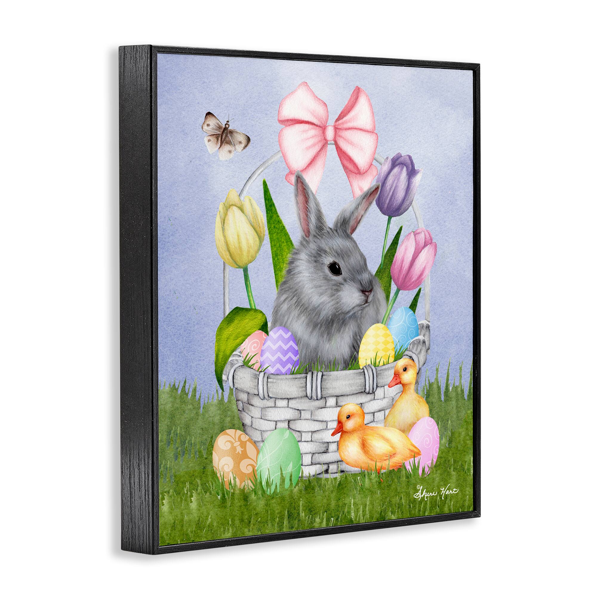 Stupell Industries Pastel Bunny Rabbit Basket Easter Egg Baby Chicks Framed Giclee Art