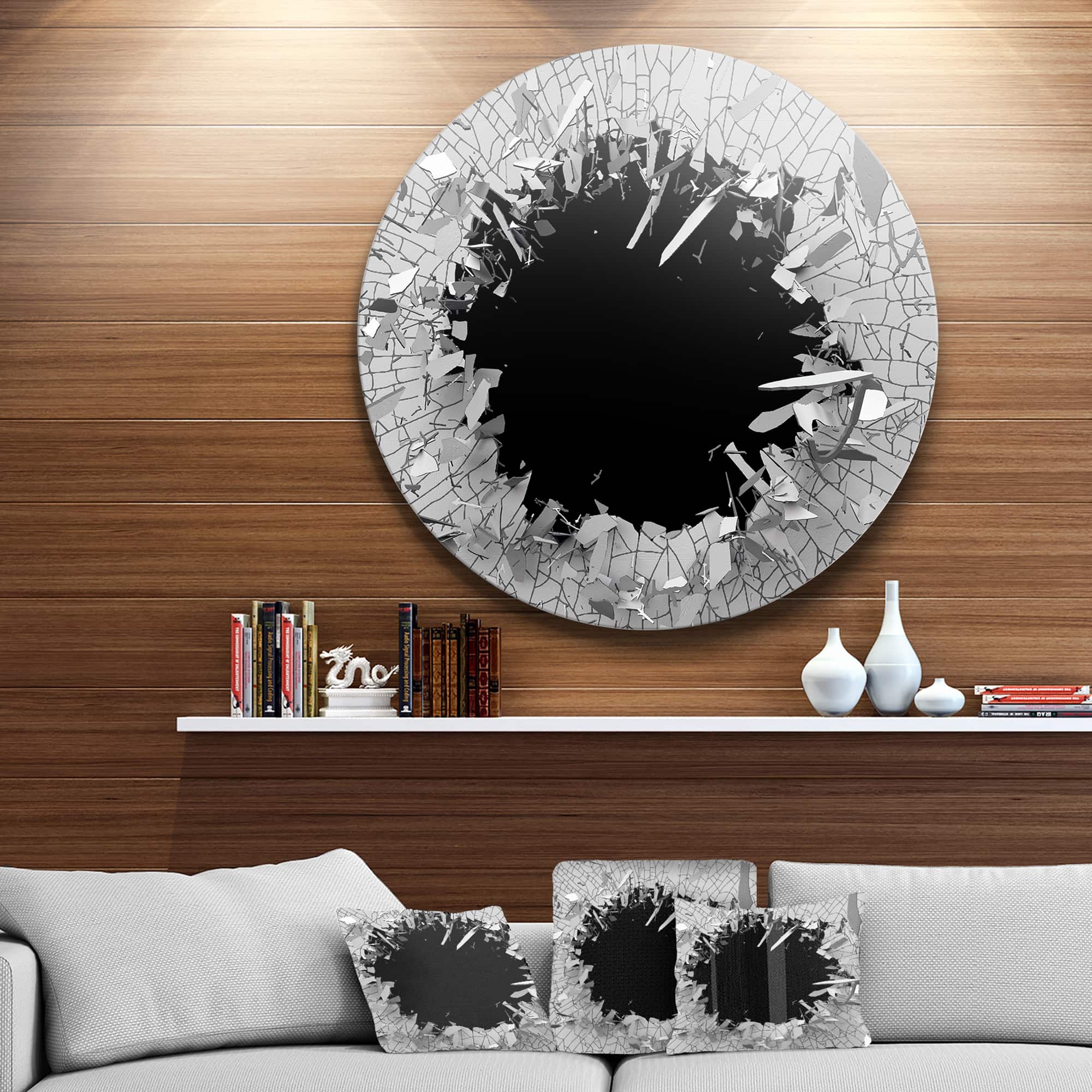 Designart - Abstract Broken Wall 3D Design' Abstract Round Circle Metal Wall Art