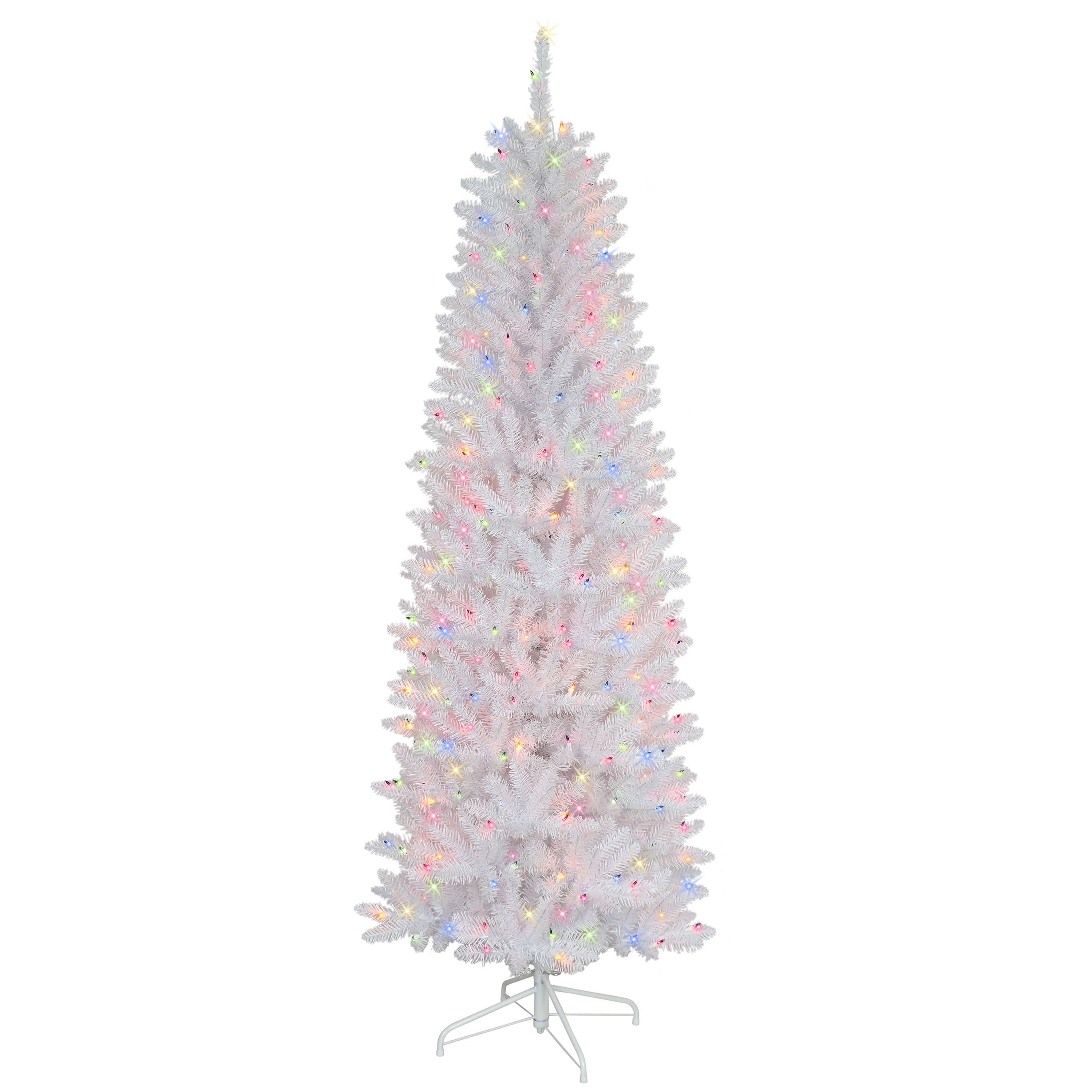 6 Pack: 4.5ft. Pre-Lit White Pencil Fraser Fir Artificial Christmas Tree, Multicolor Lights