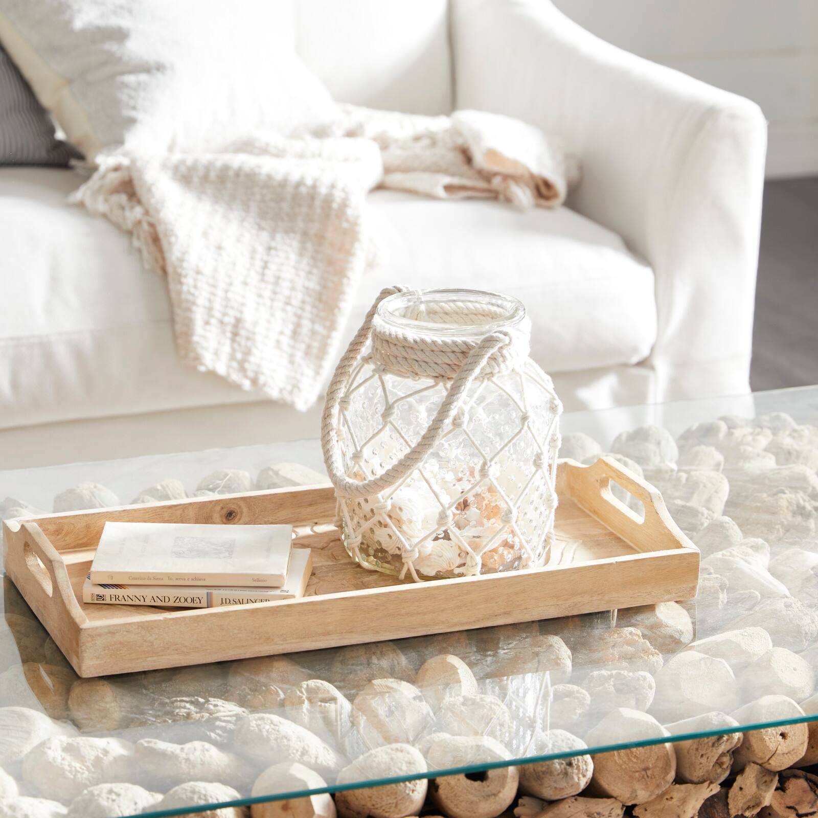 Clear Glass Coastal Candle Holder Lantern, 18" x 7" x 7"