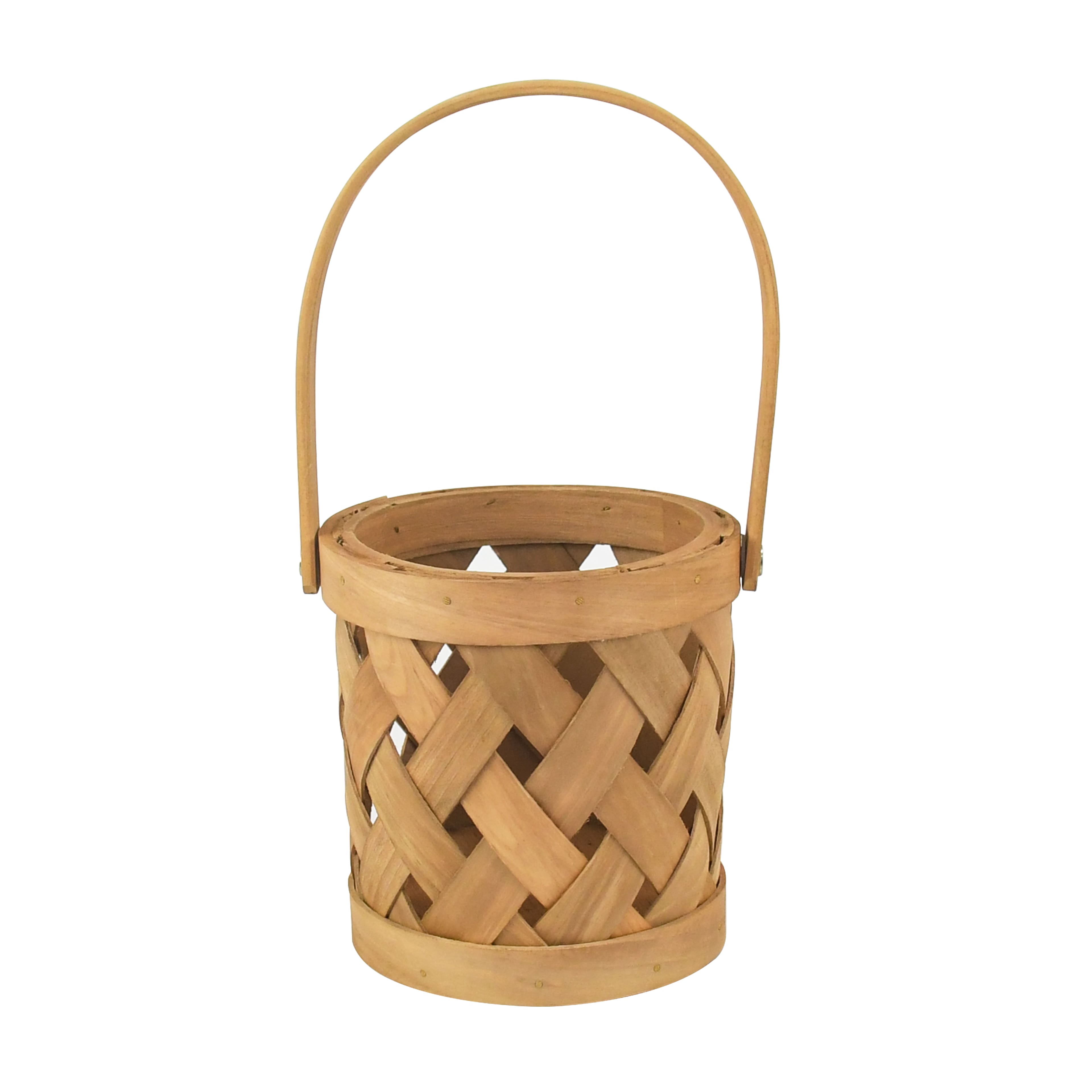 5.25" Natural Open Weave Cylinder Chip Wood Basket with Handle by Ashland®