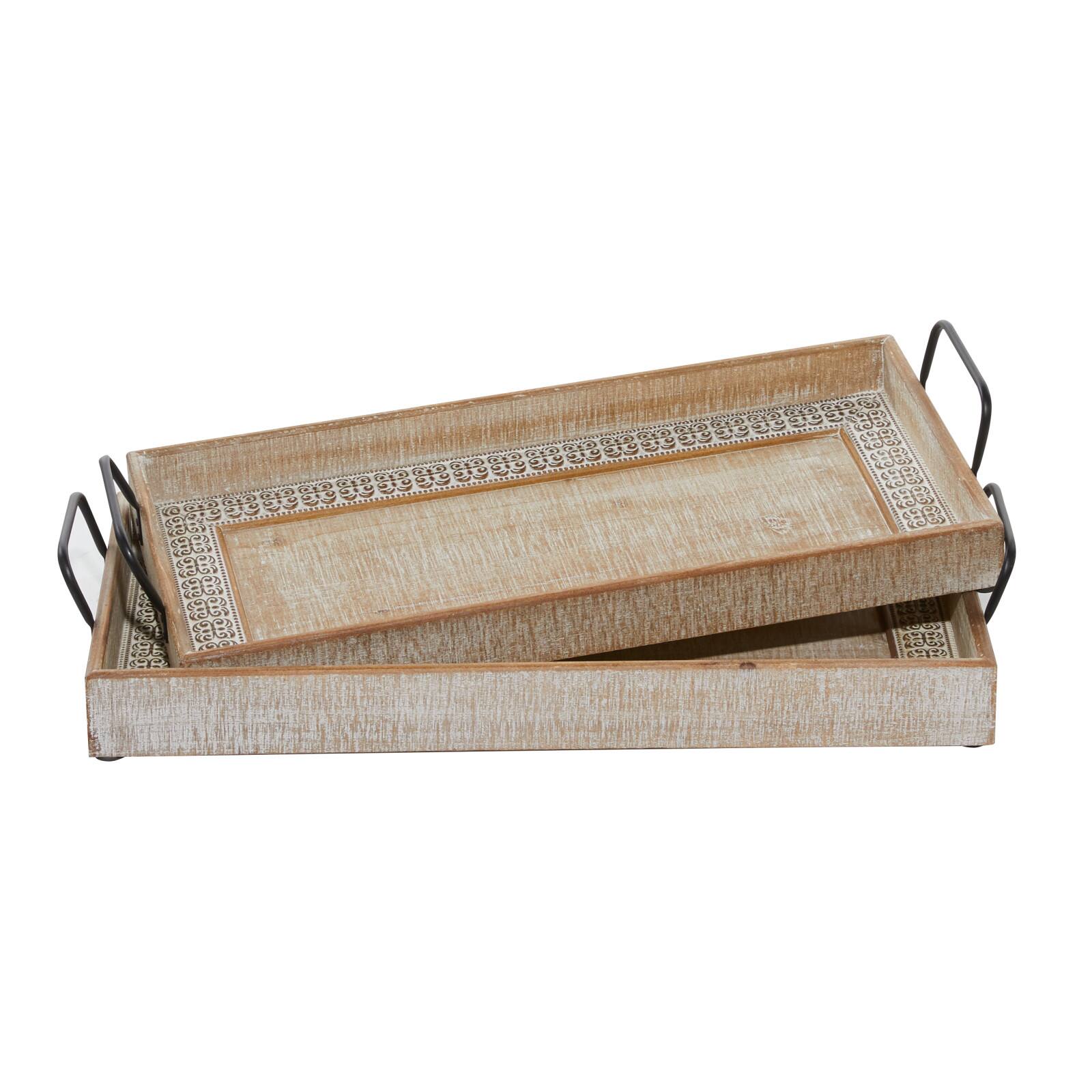 Brown Wood Boho Style Tray Set