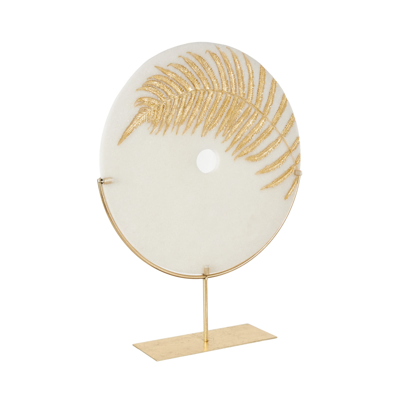 25" White with Gold Base Polystone Round Leaf Disk Decorative Sculpture