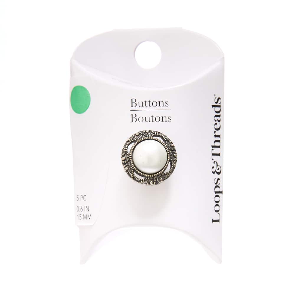15mm Faux Pearl with Antique Silver Edge Round Buttons, 5ct. by Loops & Threads®
