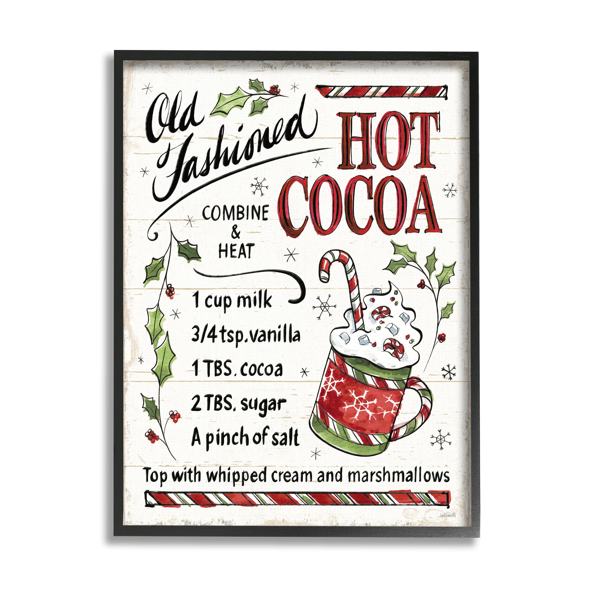 Stupell Industries Old Fashioned Hot Cocoa Recipe with Frame Wall Art