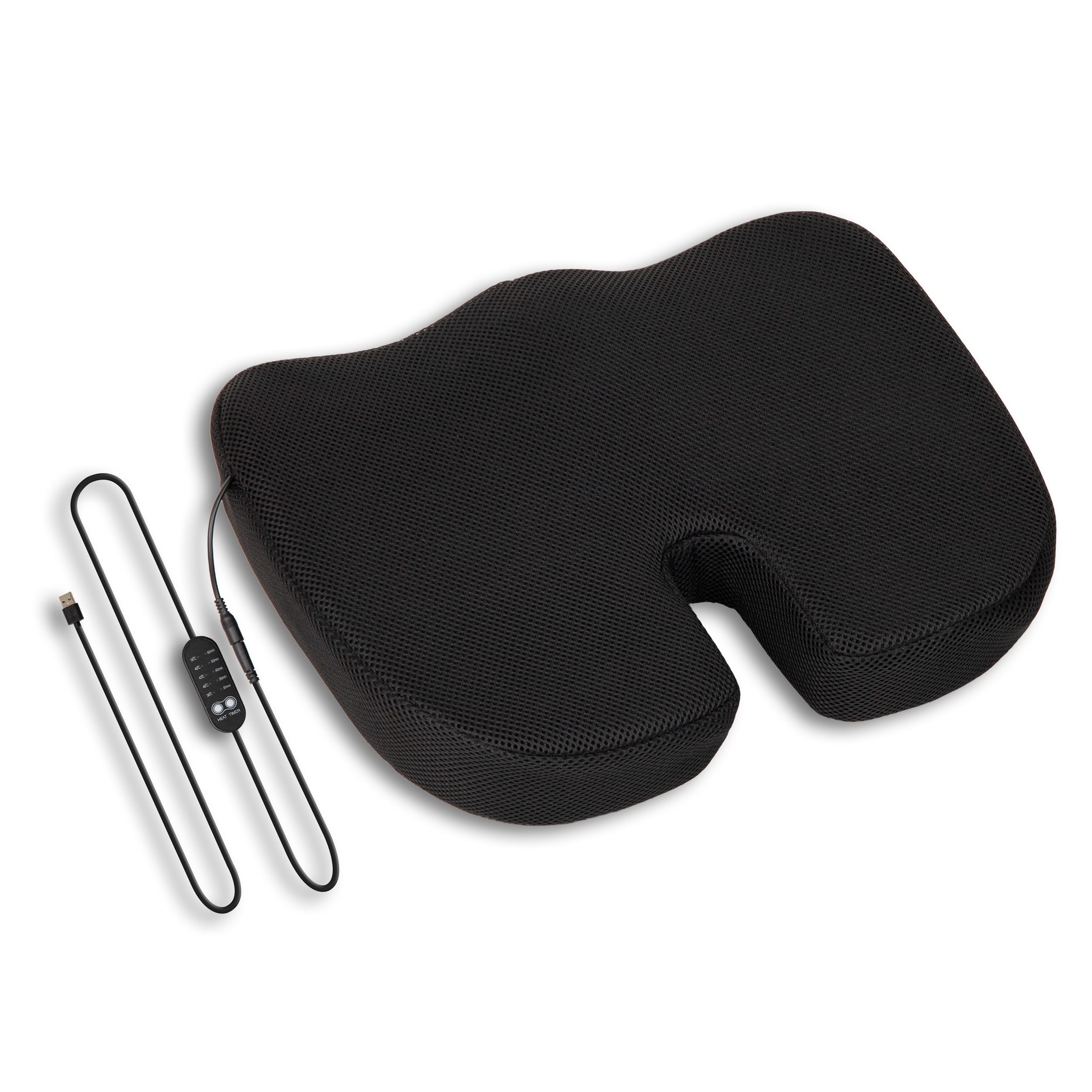 Mind Reader Heated Memory Foam Seat Cushion, Air-Cloud Technology, Coccyx & Hip Pain Relief with 4 Heat Settings, Timer & Auto Shut-Off, Black