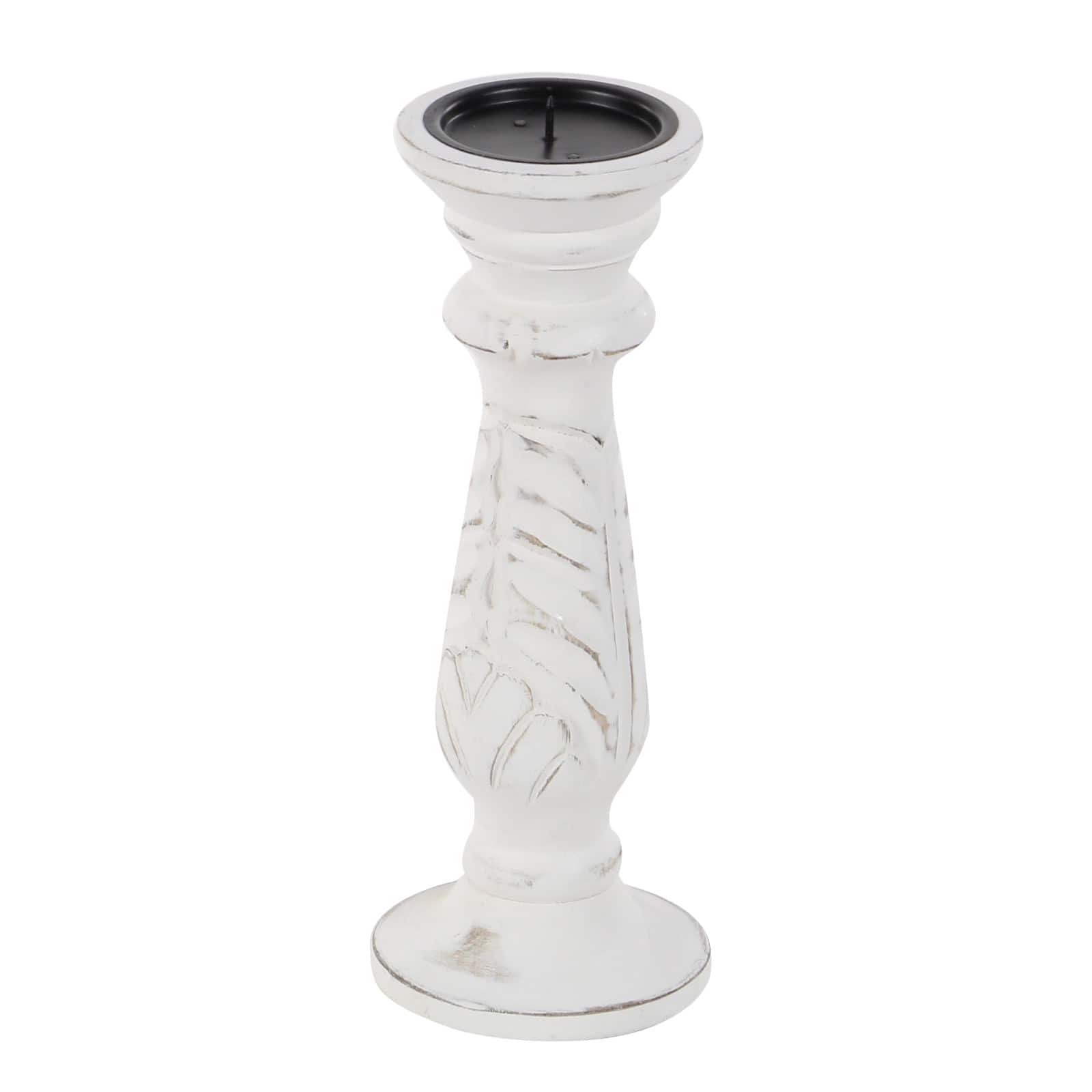 White Mango Wood Traditional Distressed Candle Holder Set