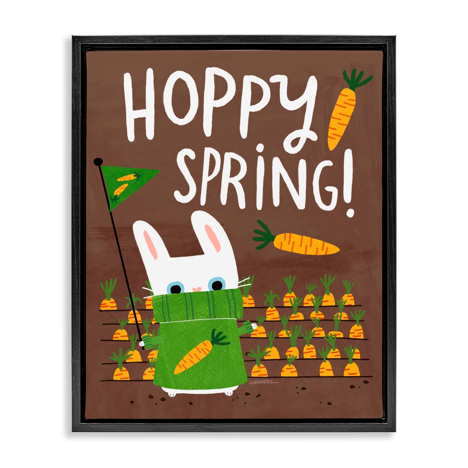 Stupell Industries Happy Spring Bunny & Carrots Floater Framed Art