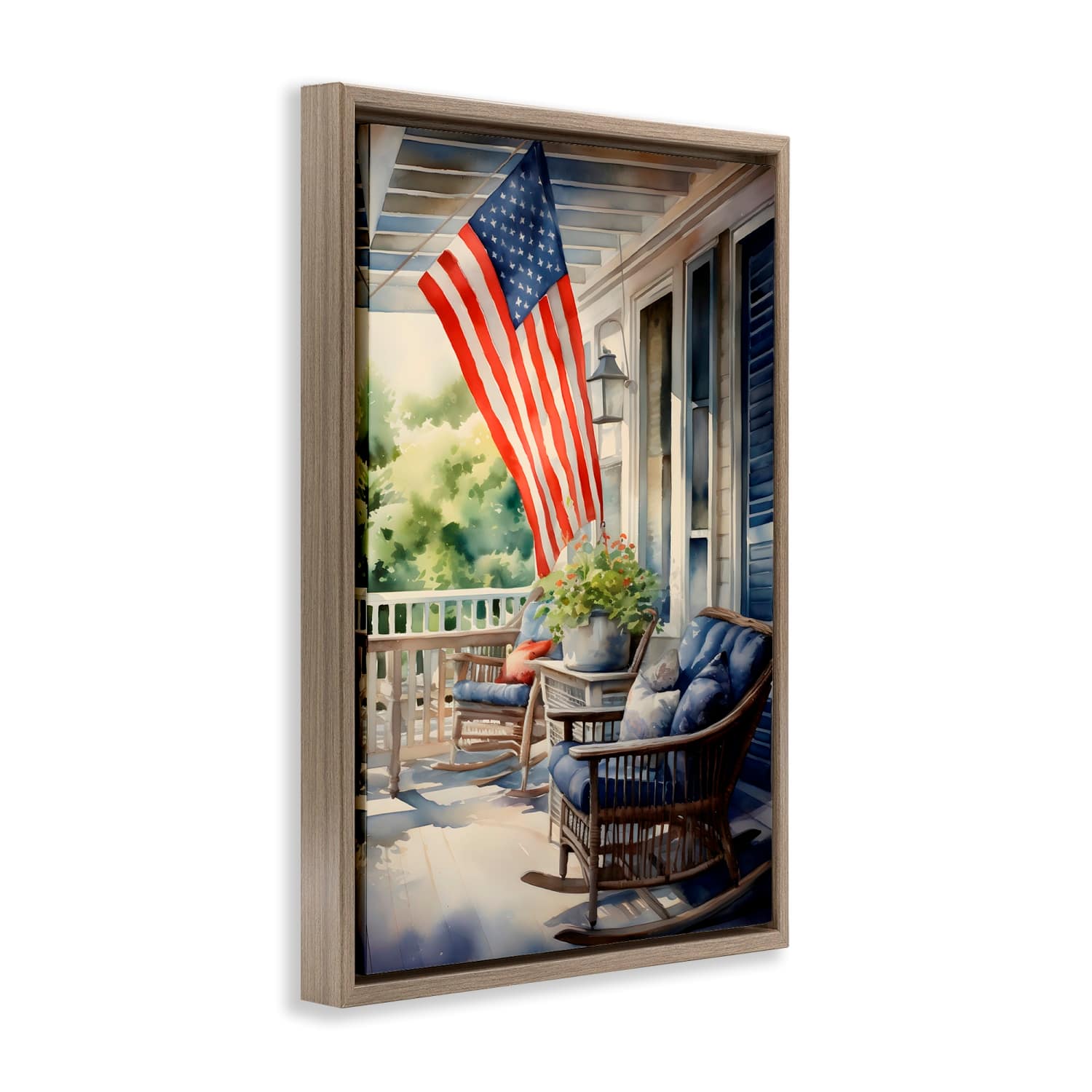 Stupell Industries Porch with American Flag Floater Framed Art