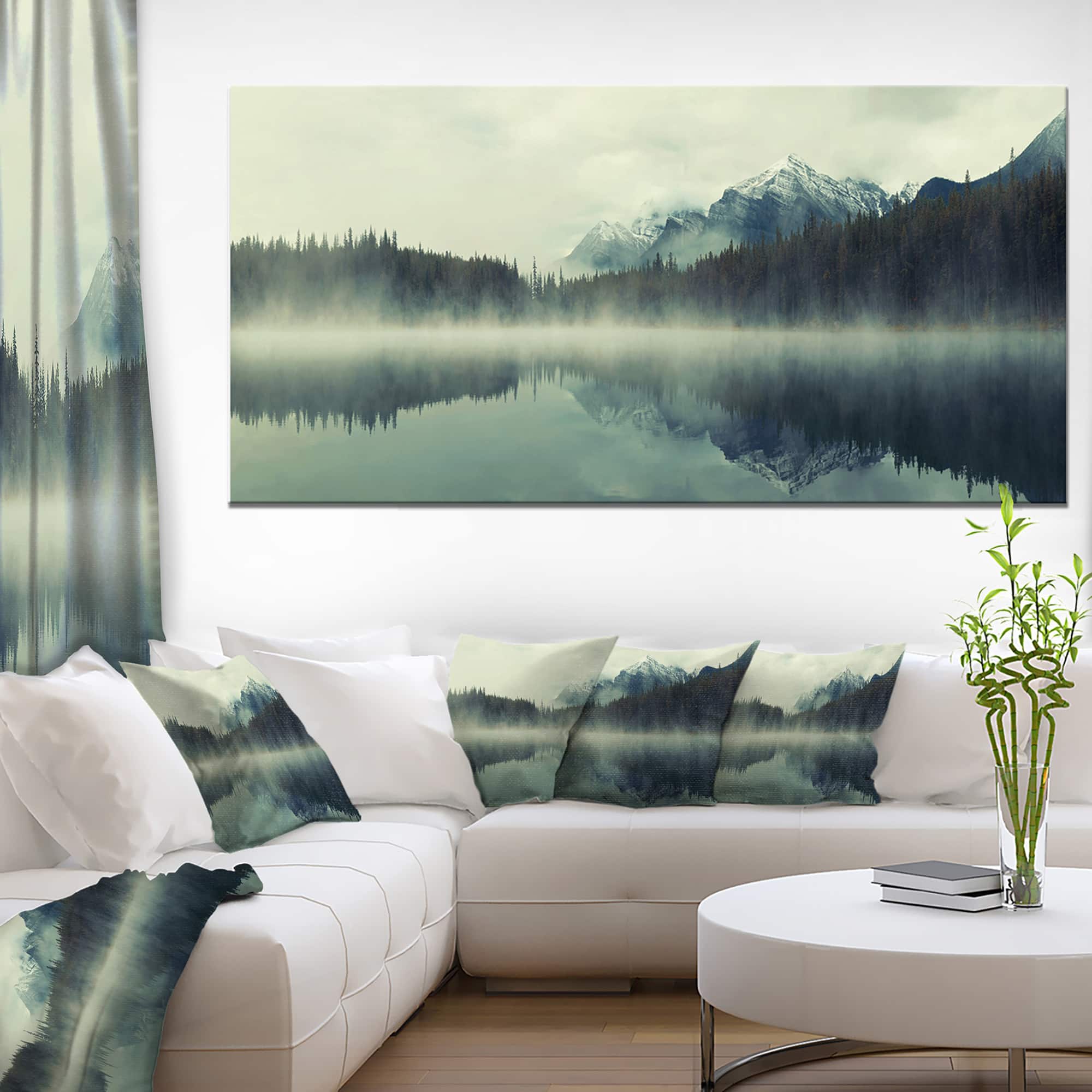 Designart - Lake Herbert in Foggy Morning - Modern Seascape Canvas Artwork